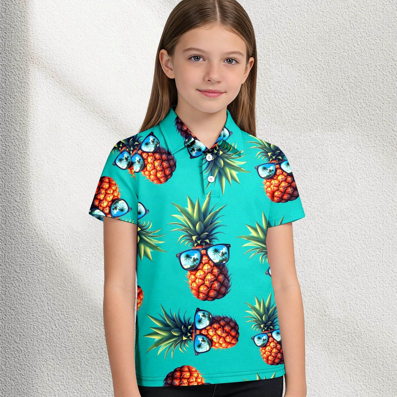 Camicia da Cerimonia Bambino - Camicia Ragazzo Maniche Corte Camicia Casual Elegante per con Stampa Ananas Colletto E Design Abbottonato per Adolescenti