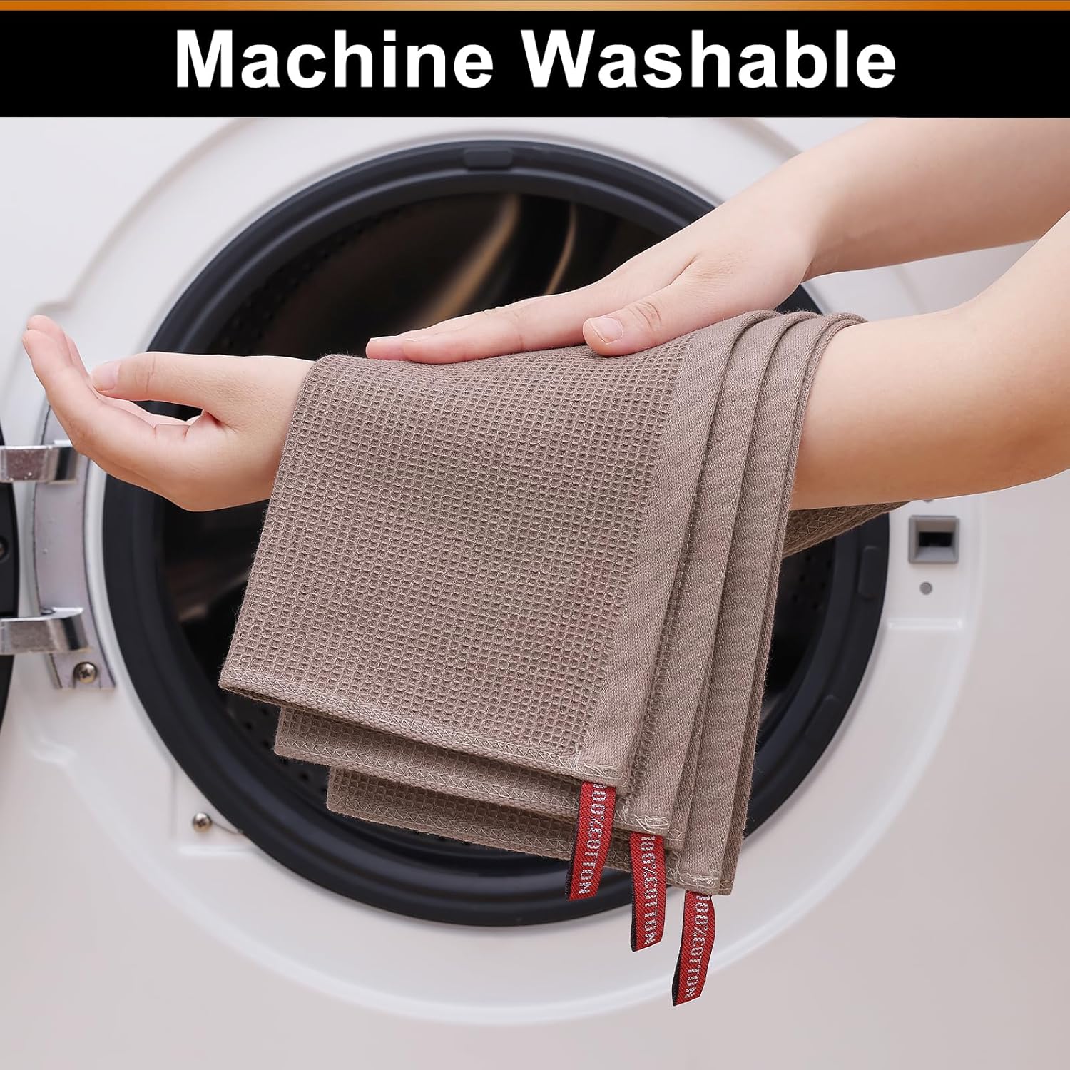 Homaxy 100% Cotton Waffle Weave Kitchen Towels - 6 Pack Soft and Absorbent Dish Towels - 16 x 26 Inches Quick Dry Hand Towels - Brown
