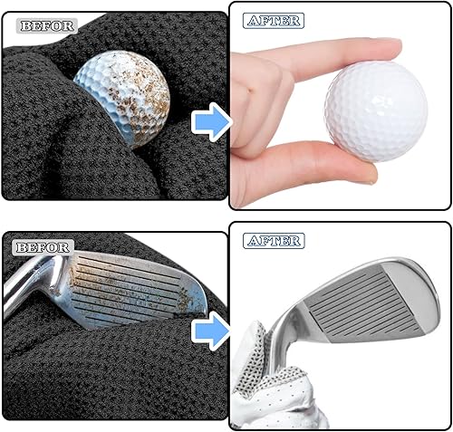 Miniatura 5 de Seticek Paquete de 2 toallas de golf (16 x 16 pulgadas) con cepillo para palos de golf, toallas de golf de microfibra con patrón de gofre para