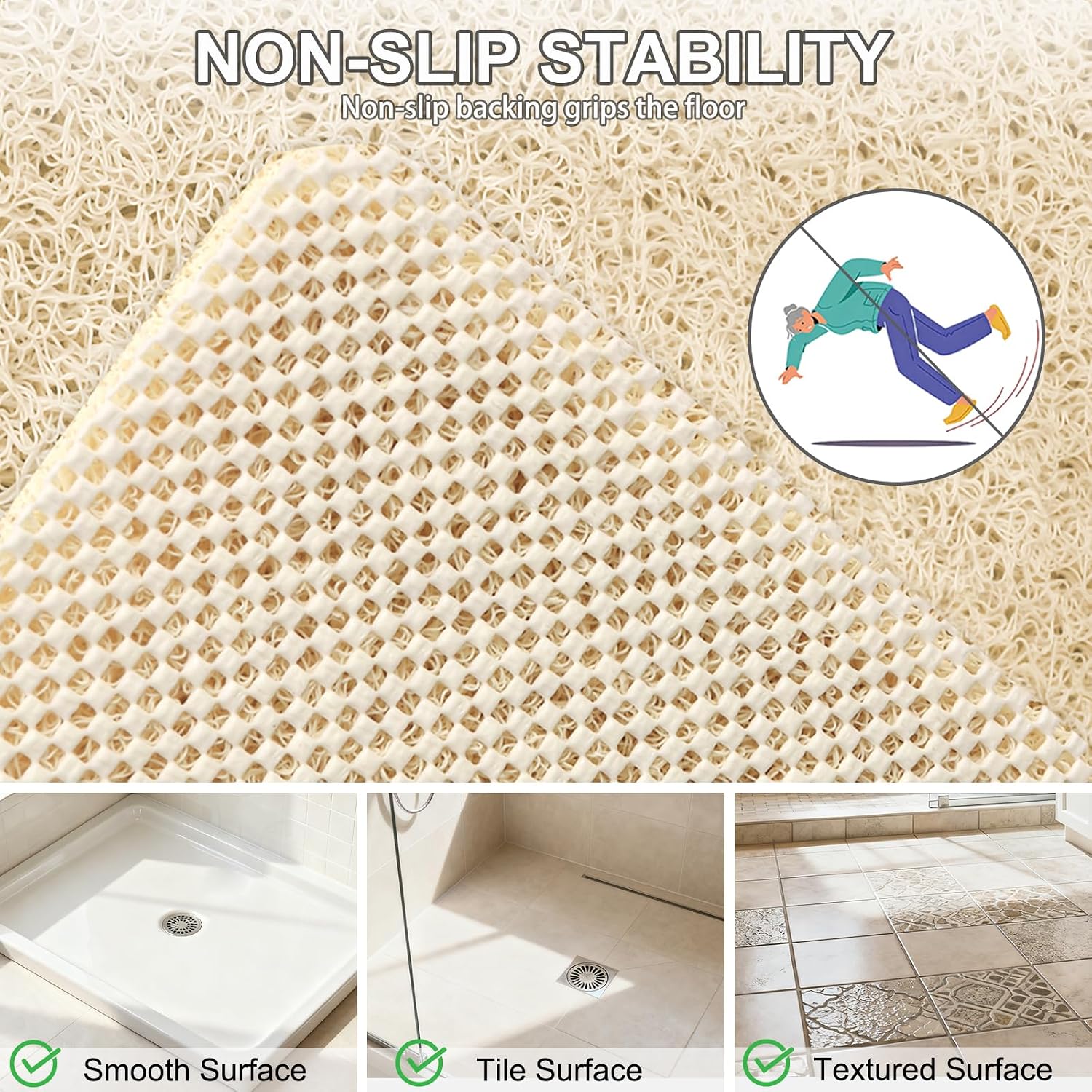 Large Shower Mat Non Slip: 47 x 32 Inch Non Slip Shower Mats for Inside Shower, Anti Slip Shower Mat, Soft Loofah Shower Matt, Shower Floor Mat for Shower, PVC Shower Stall Mats for Elderly