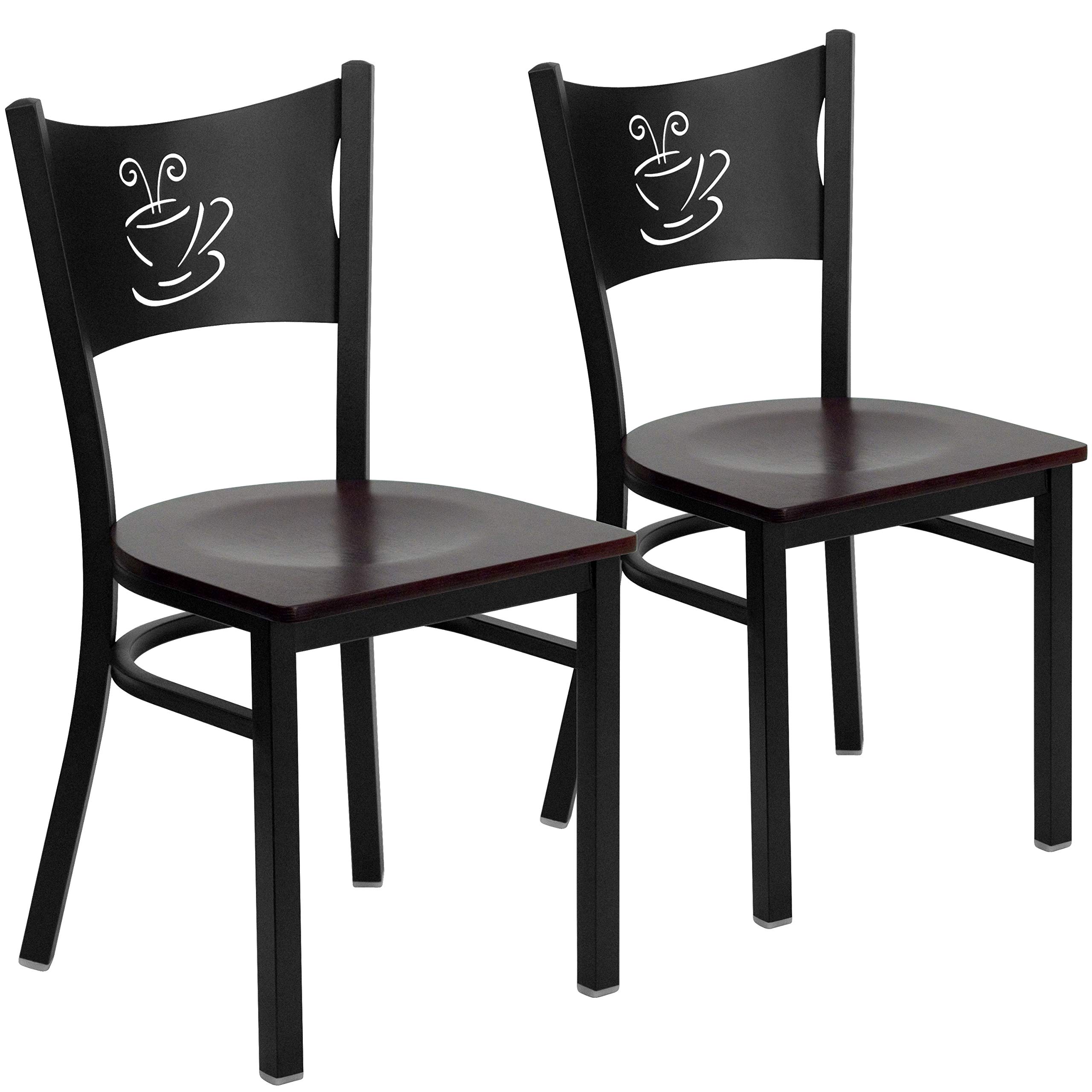 Flash Furniture Mahogany Wood Seat/Black Metal Frame / Set of 2 / Contemporary Chairs