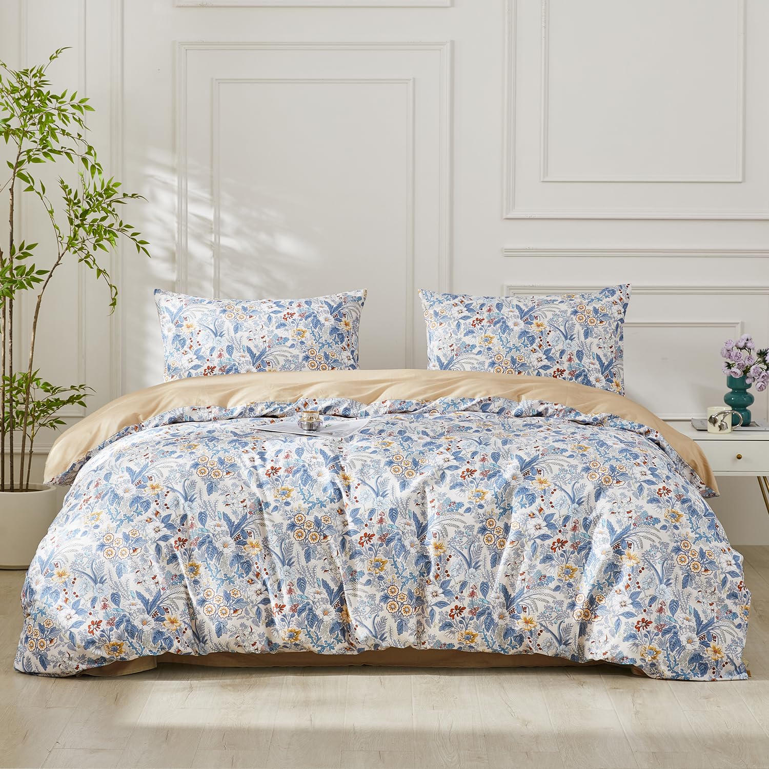 SAPHREAS Boho Duvet Cover 100% Cotton Super King Size, Green Paisley Bedding Set including 8 Corner Ties and 2 Pillow Shams