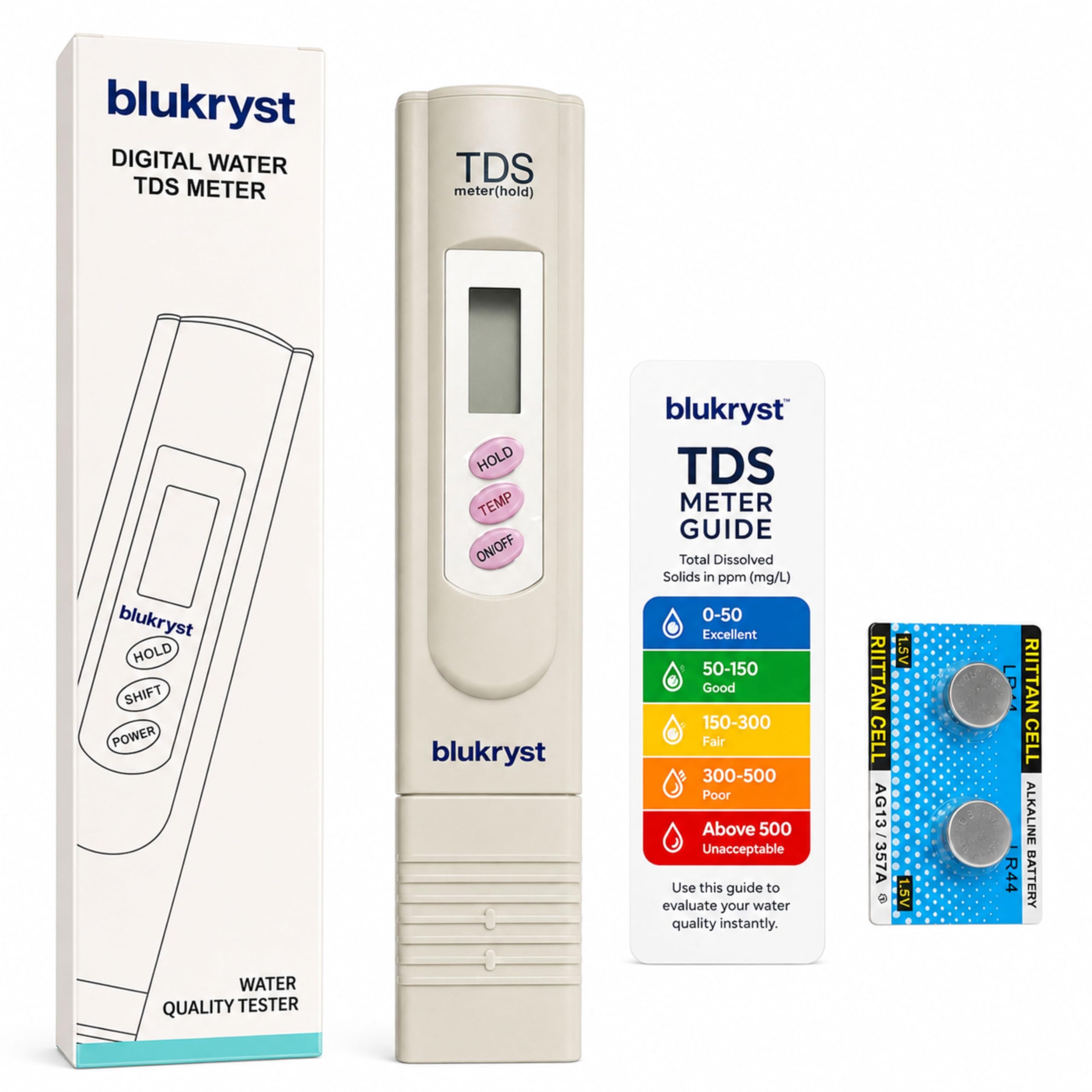 BLUKRYST TDS Meter 0-999 ppm LCD - Image 1