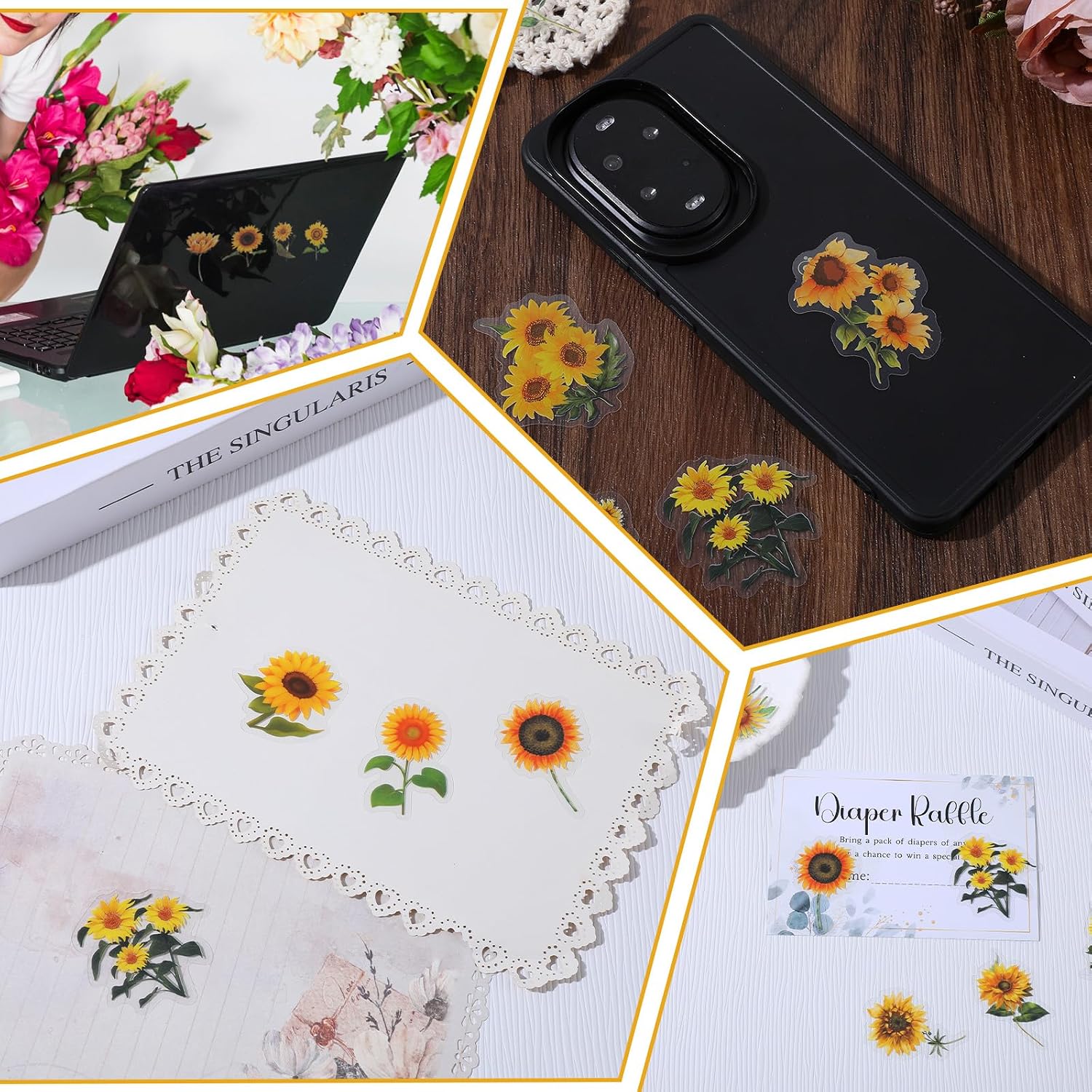 100PCS Sunflower Stickers - Shimmeroo Waterproof Scrapbook Vintage Flower Stickers for Junk Journal Supplies Envelope Calendar Laptop Collage Card Making Phone Case DIY Crafts image 5