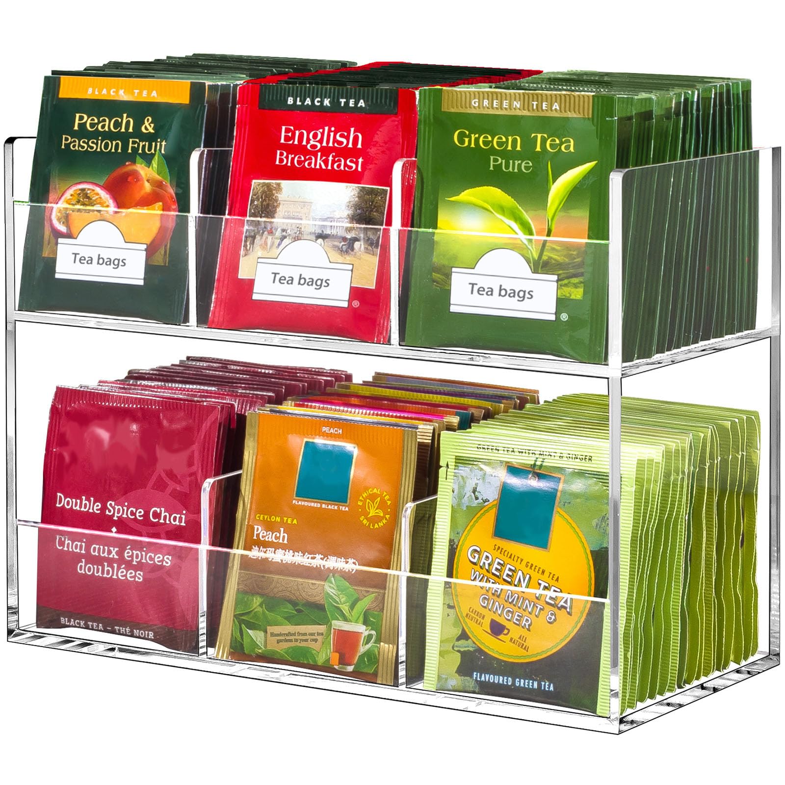 BEYGORM Acrylic Tea Bag Organizer, Countertop Display Holder for Tea Packet