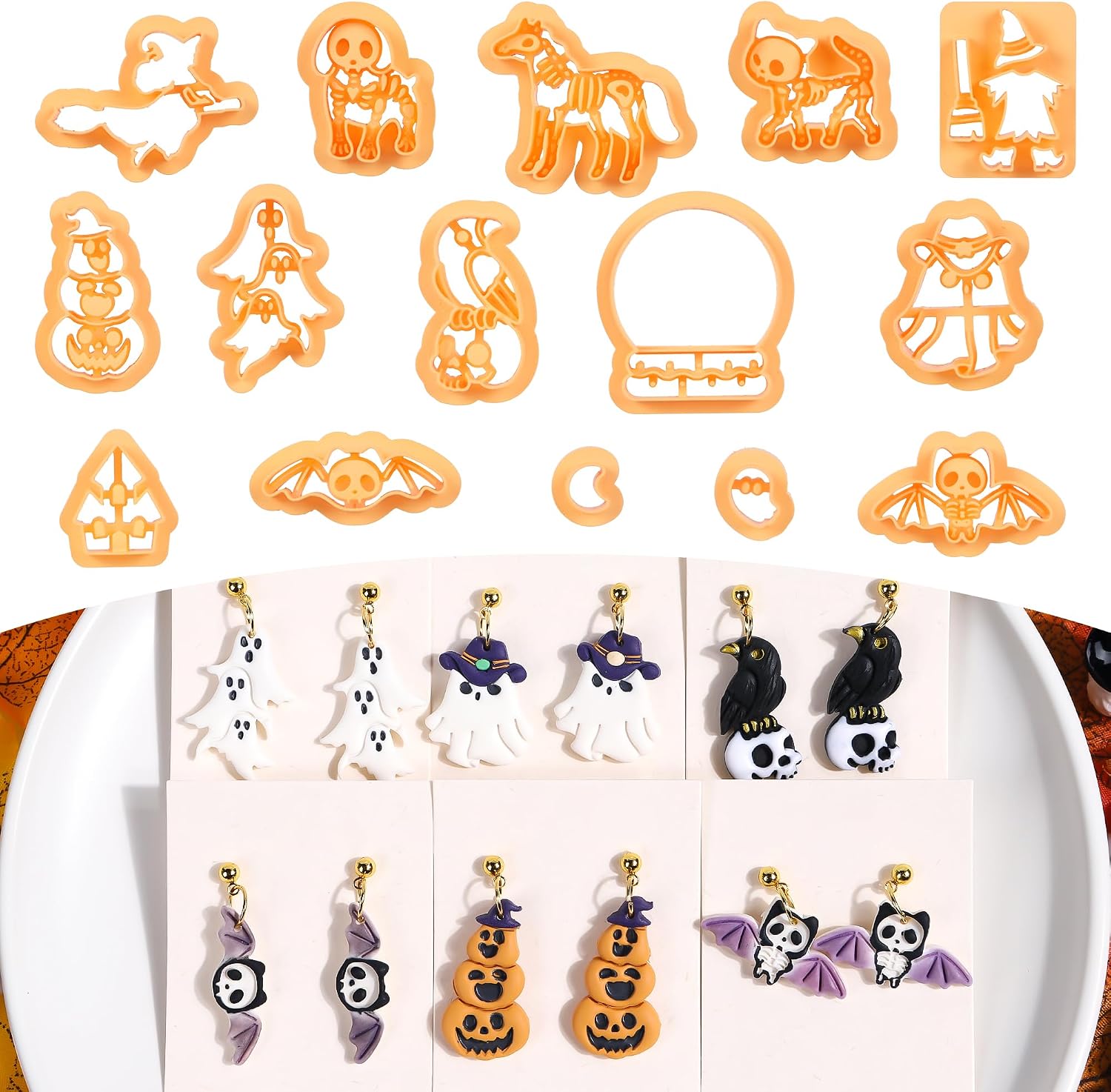 Puocaon Mystic Boho Clay Cutters - 9 Pcs Polymer Clay Cutters for Earrings Jewelry, Mushroom Sun Moon Moth Snake Bottle Shape