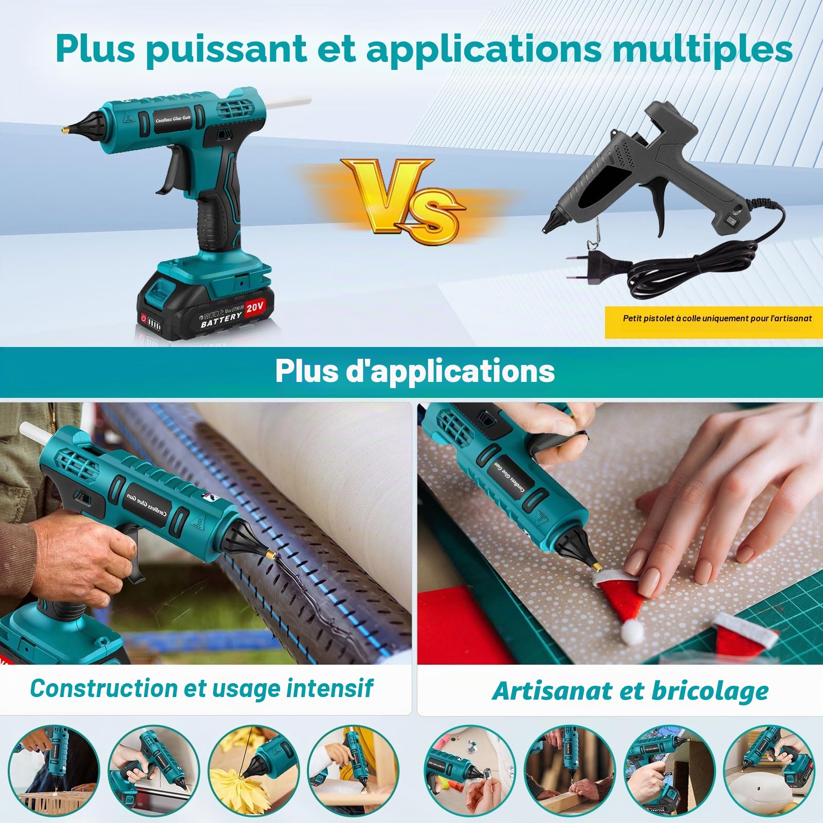 Pistolet à Colle Chaude Sans Fil 100 W Avec Batterie 21 V 2000 mAh et Chargeur, Chauffage Rapide Avec 12 Bâtons de Colle, Pistolet à Colle Chaude pour Bricolage, Artisanat et Réparations Rapides