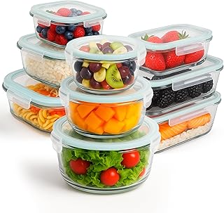edihome, Boîte Alimentaire Hermétique en Verre, 8, 14 ou 18 pièces, pour aliments hermétiques, Résistant au lave-vaisselle, Rangement Cuisine, sans BPA, certifié FDA (9 récipients)