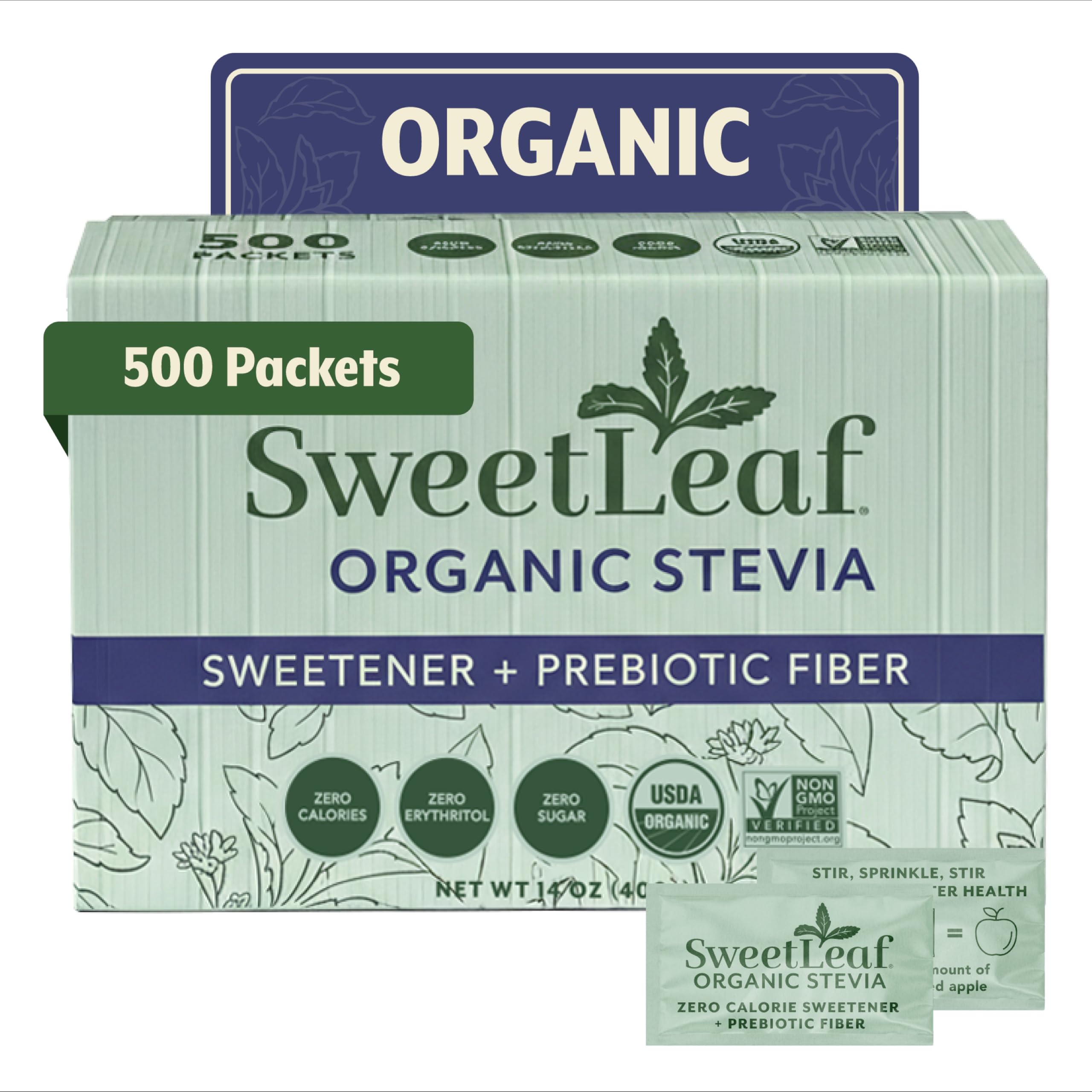 SweetLeaf Organic Stevia Powder Sweetener, Sugar Free - Bulk, 500 Packets