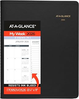 AT-A-GLANCE 2026 Appointment Book Planner, Weekly & Monthly, 8-1/4" x 11", Quarter-Hourly, Triple View, Black (70950V0526)