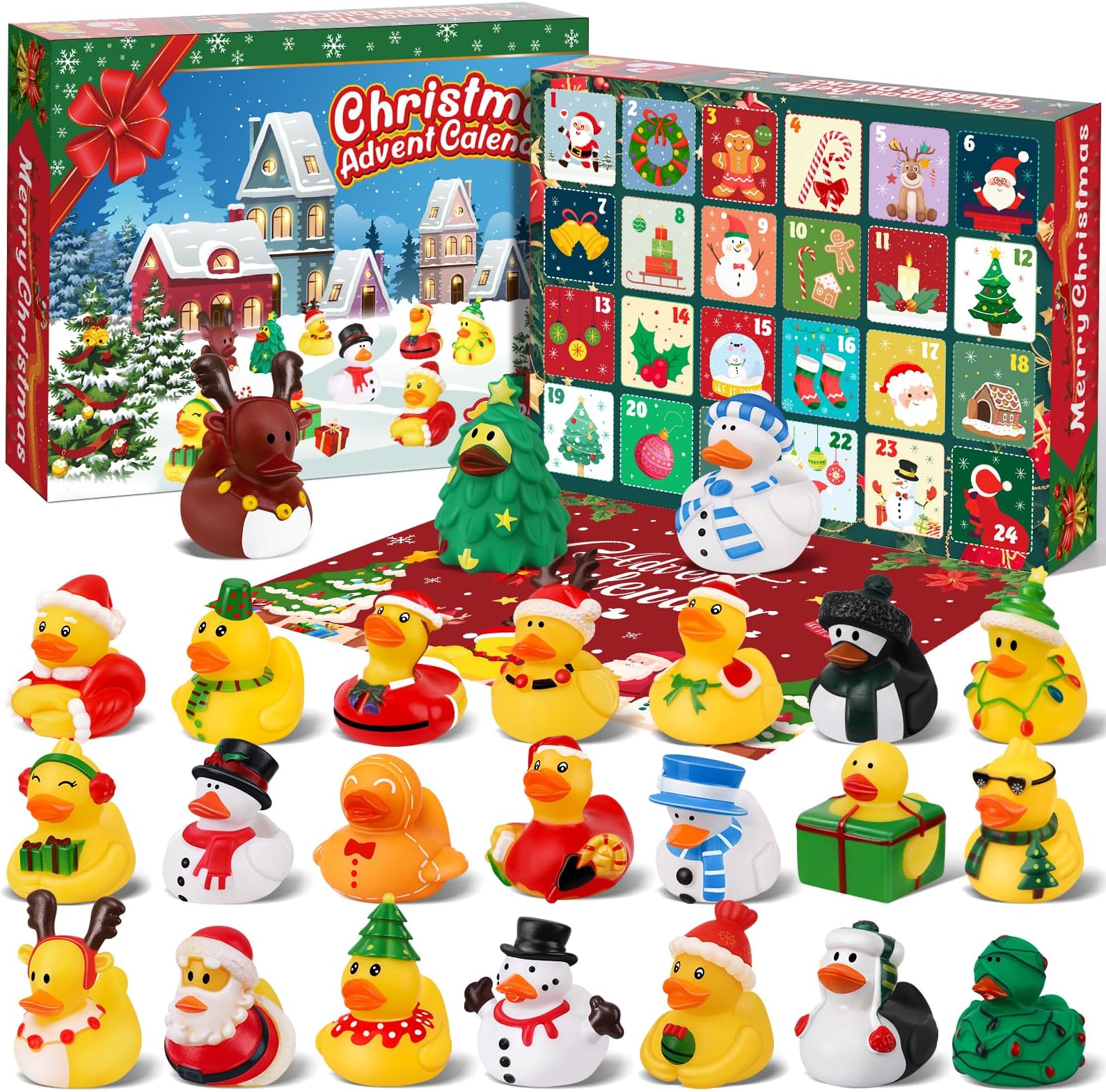 ANGGIKO24 PCS Christmas Rubber Ducks, Christmas Ducks for Christmas Stocking Stuffers, Christmas Party Favor Bath Toys Gifts for Toddlers Boys Girls, Christmas Goodie Bag Stuffers and Baby Showers