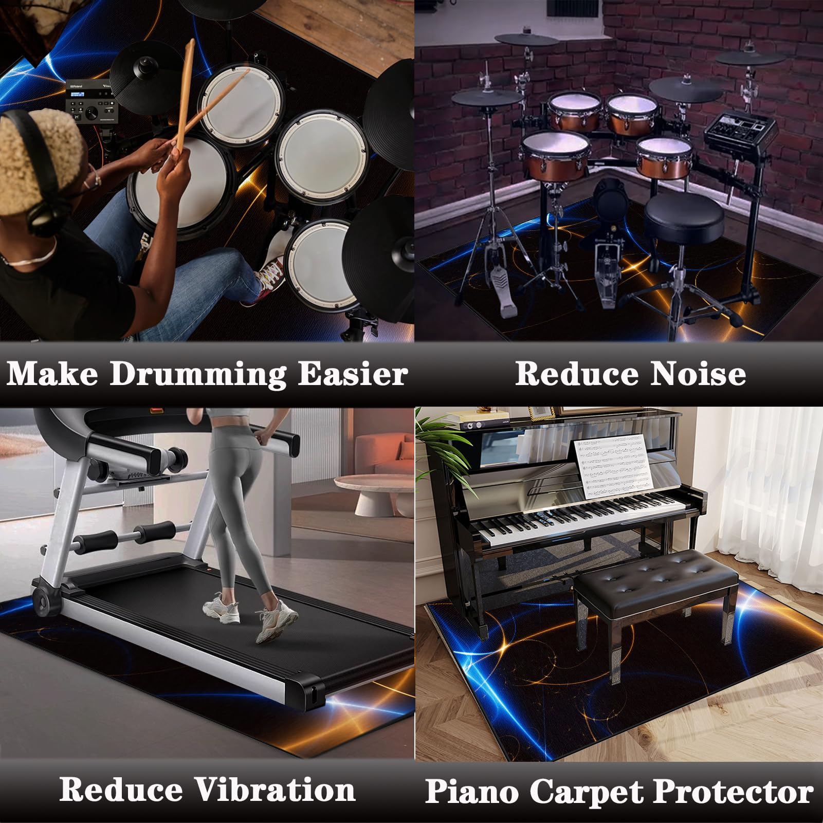 Tappeto per Batteria Acustica, Tappeti per Tamburi, 230 x 200 cm Tappeto Insonorizzato per Batterie, Tappetino a Tamburo per Elettroniche Rullante Snare Drum Grancassa Strumenti Musicali