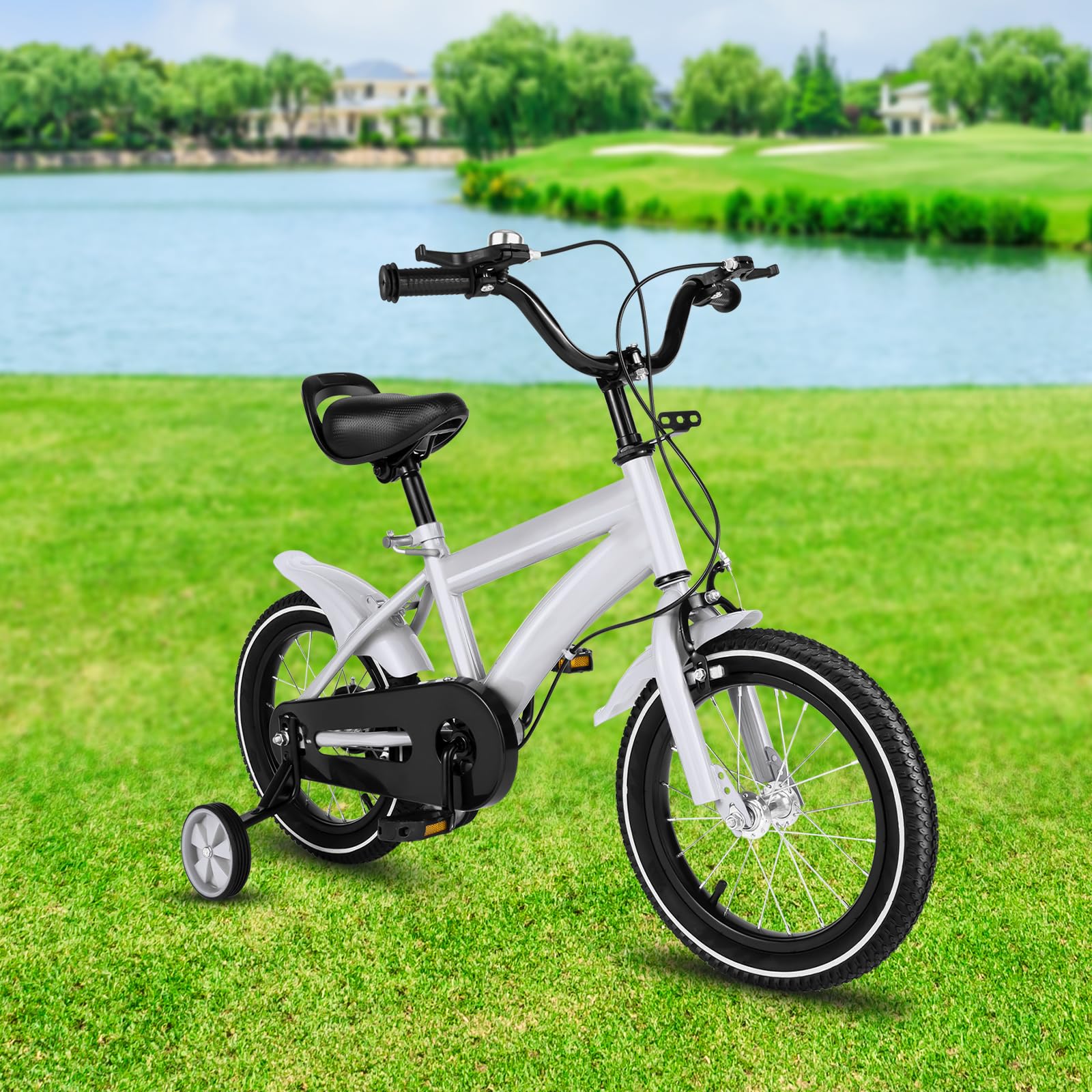 Kinderfahrrad 14-Zoll-Kinderfahrrad Mit StüTzräDern Aus Carbonstahl, HöHenverstellbar, Mit Stabilisatoren FüR Kinder Mit Einer KöRpergrößE Von 39,37 Bis 45,28 Zoll