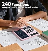 Vista 6 de Scientific Calculators for Students, Office Desktop Calculators, 240 Computing Functions, Pink Cute Small Calculator with Notepad, Ideal for Middle