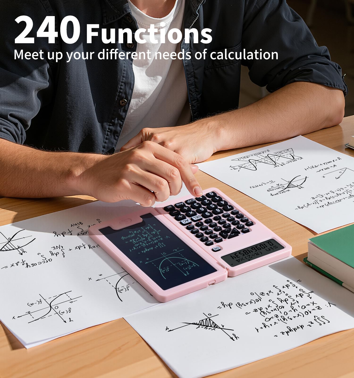 Calcolatrice scientifica per studenti, calcolatrice da scrivania da ufficio, 240 funzioni di calcolo, piccola calcolatrice rosa carina con blocco note, ideale per studenti e insegnanti delle scuole