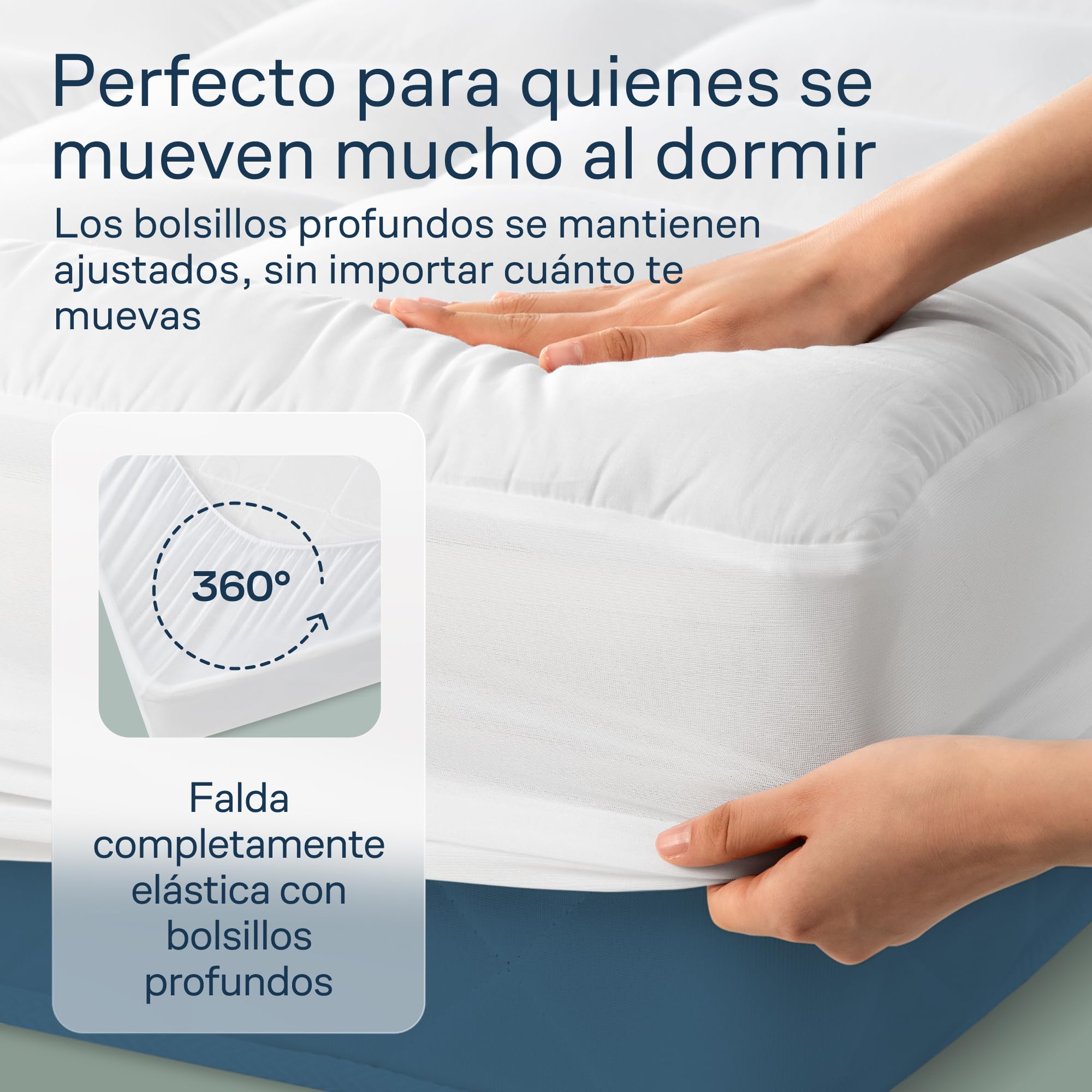 Niagara Sobrecolchón de algodón | Topper para colchón 160 x 200 cm | Grosor 2.5 cm | Refrescante, Transpirable para aliviar el Dolor de Espalda, Bolsillos Profundos para colchones de 20-50 cm