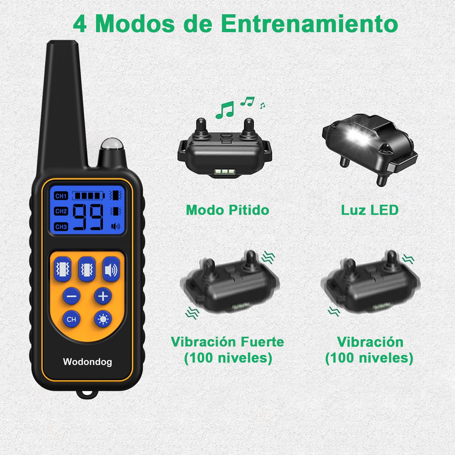 Collar de Adiestramiento para Perros, Sin Descarga Eléctrica, Collar Recargable con Función de Vibración Potente, Alcance 1000 Metros