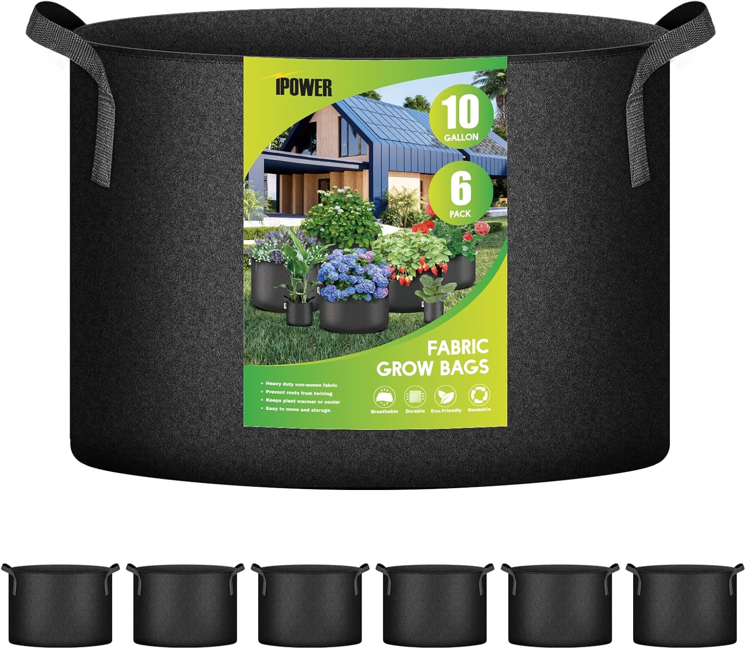 iPower Plant Grow Bag 3 Gallon 6-Pack Heavy Duty Fabric Pots, 300g Thick Nonwoven Fabric Containers Aeration with Nylon Handles, for Planting Vegetables, Fruits, Flowers, Black 2022 Version : Patio, Lawn & Garden