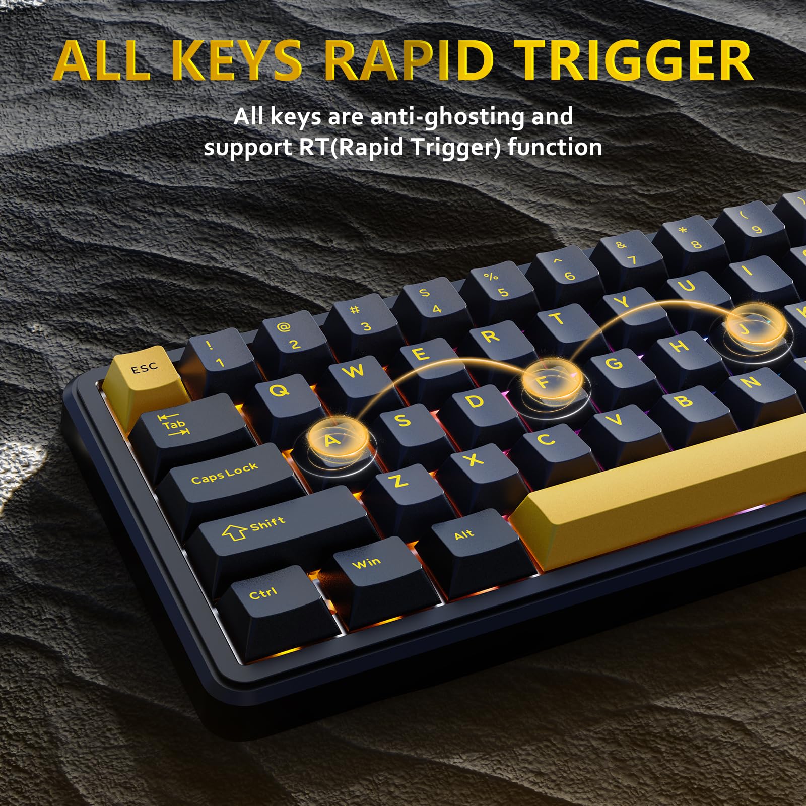 ATTACK SHARK X65 HE Teclado Gaming Interruptores Magnéticos Rapid Trigger, 65% Cableado, 8000 Hz Tasa de Sondeo, Precisión RT 0,01mm, Teclas PBT, Driver QMK, Diseño QWERTY ANSI, RGB (Negro estrellado)
