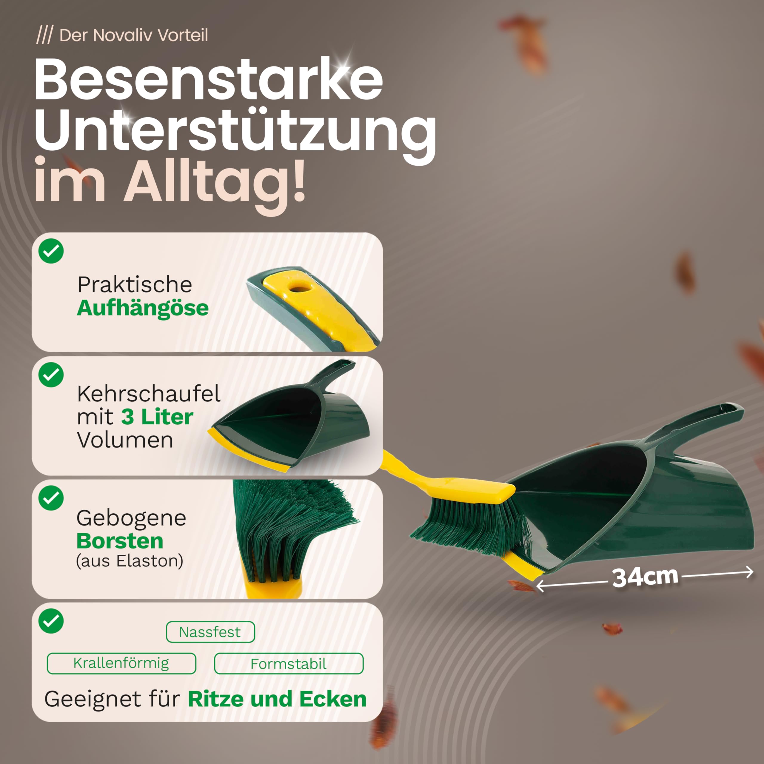 Krallenbesen Set 40 cm Kunststoff mit Teleskopstiel Kehrgarnitur gebogenen Borsten Gartenbesen Straßenbesen Kehrbesen (Besen + Kehrschaufel Set Krallenhandfeger, 40 cm)