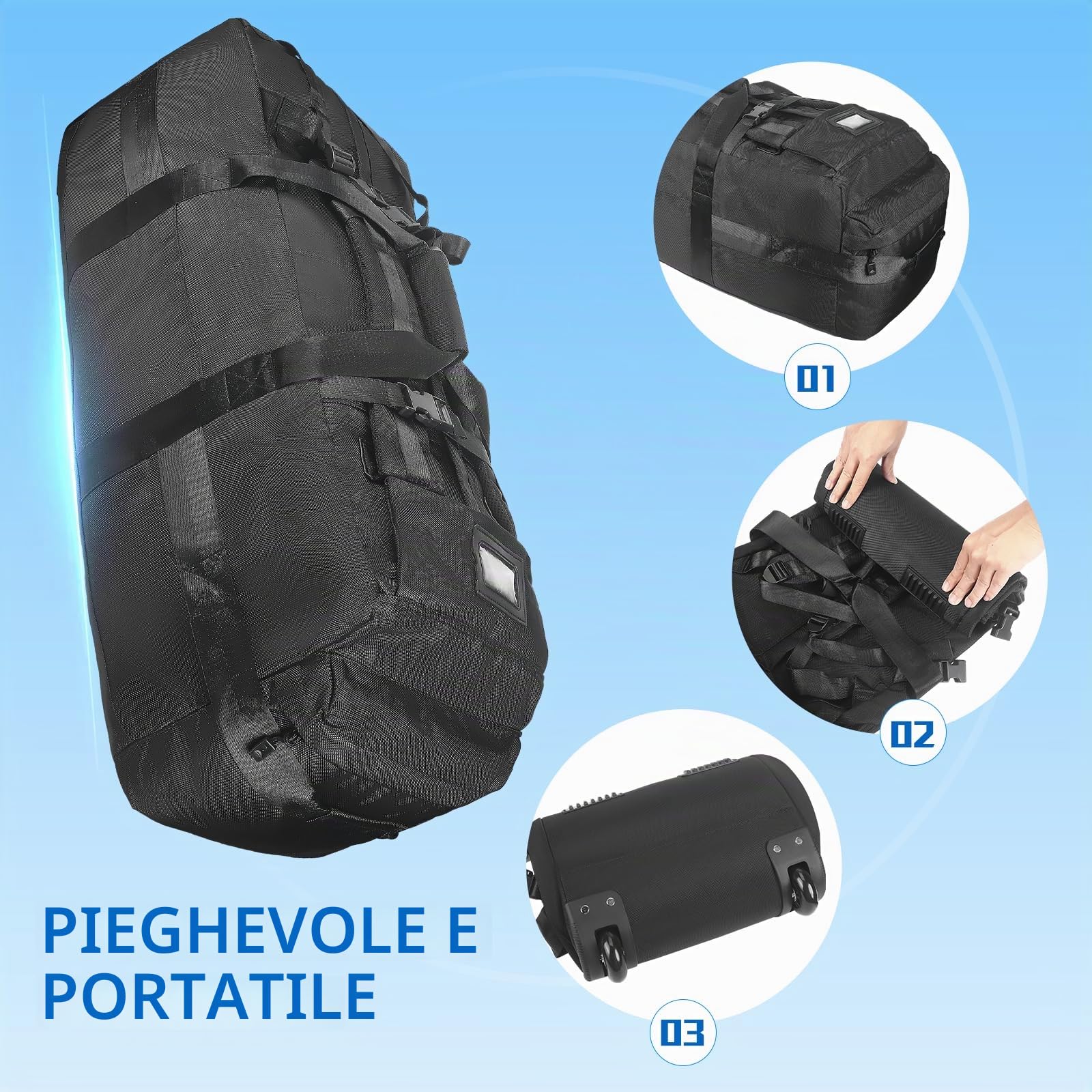3 in 1 Borsa da Viaggio con Ruote 75L, 80 x 30 x 33 cm Zaino da Viaggio con Organizzatore da Viaggio Impermeabile, Scomparto Scarpe, Oxford Robusto resistente all'usura e impermeabile, Nero