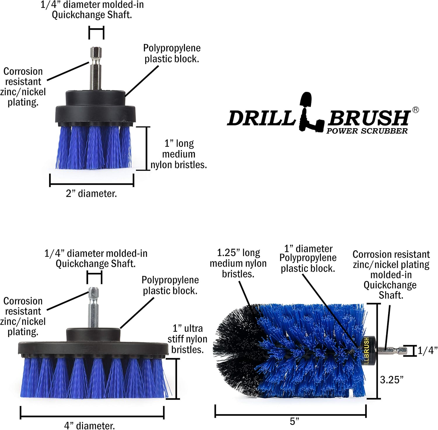 6 Piece Drillbrush Bundle - Kitchen Cleaner - Drill Attachment Brush - Boat Cleaner - Pool - Oven - Tile and Grout - Counter Cleaner - Aquarium Cleaning