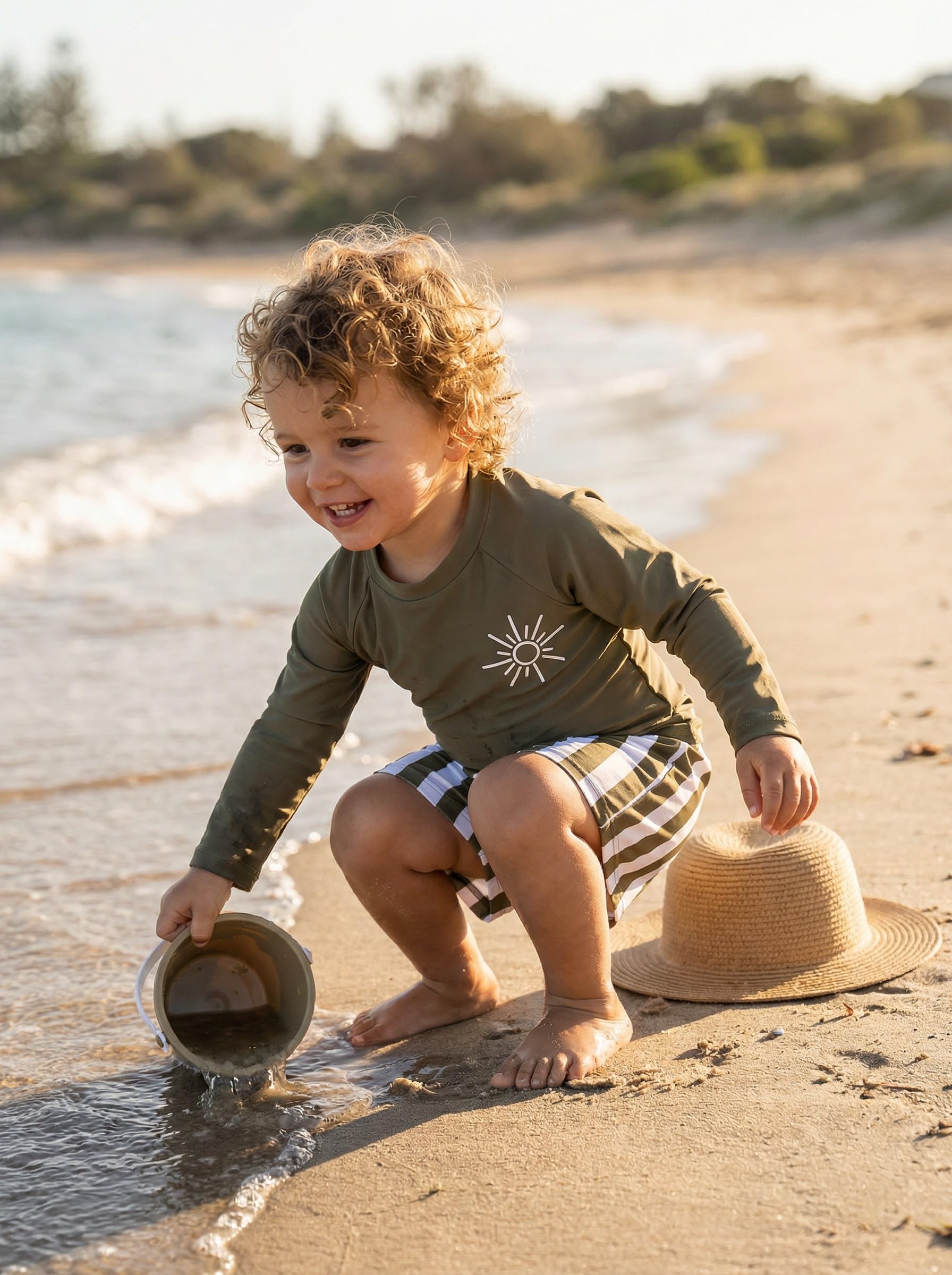 MODNTOGA Maillot de bain 2 pièces à manches longues pour bébé garçon et fille - Maillot de bain amusant avec motif soleil