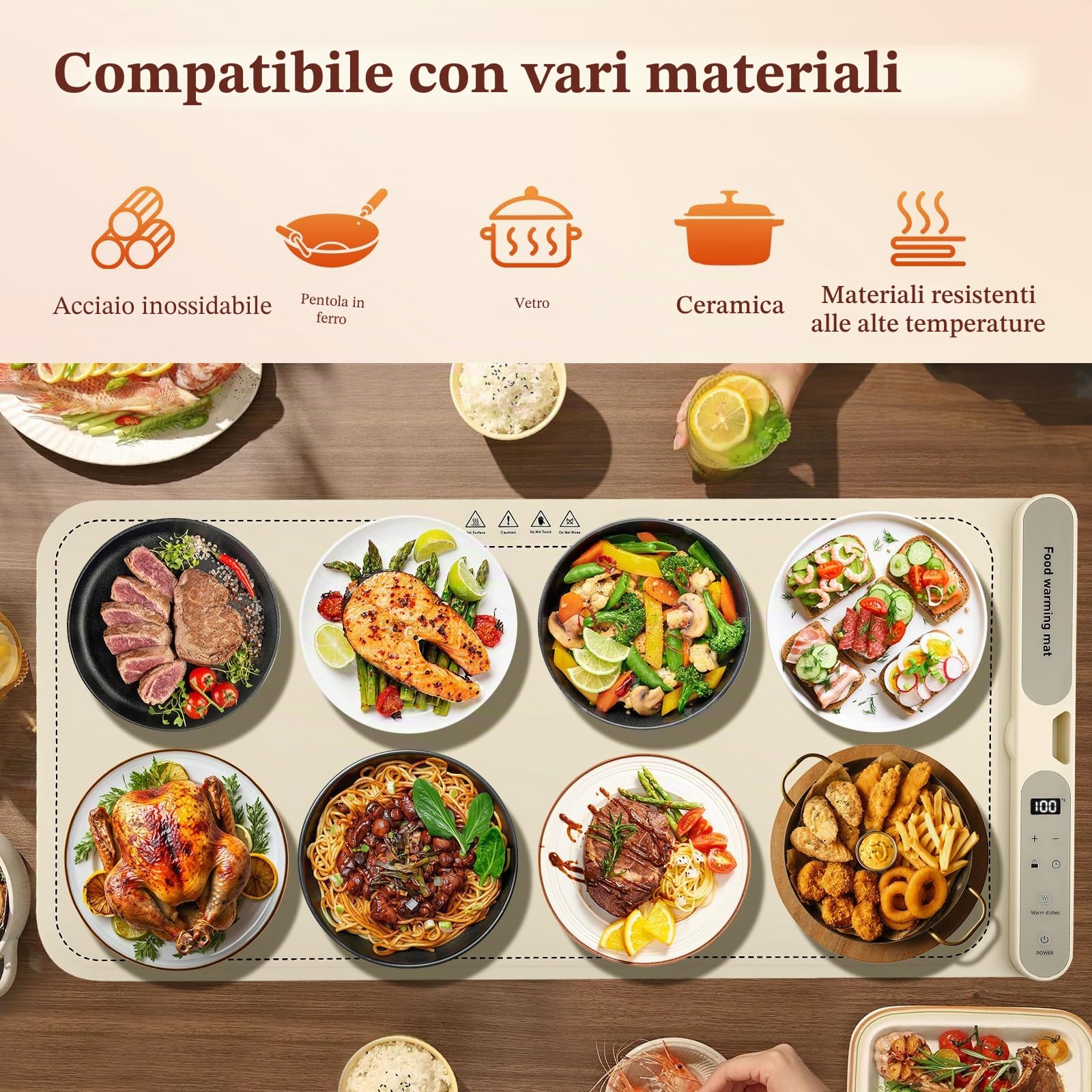 Scaldavivande elettrico - Controllo della temperatura a 9 livelli da 40 a 120 °C - Piastra riscaldante flessibile e pieghevole con timer - Per buffet, grigliate, biberon - Facile da pulire