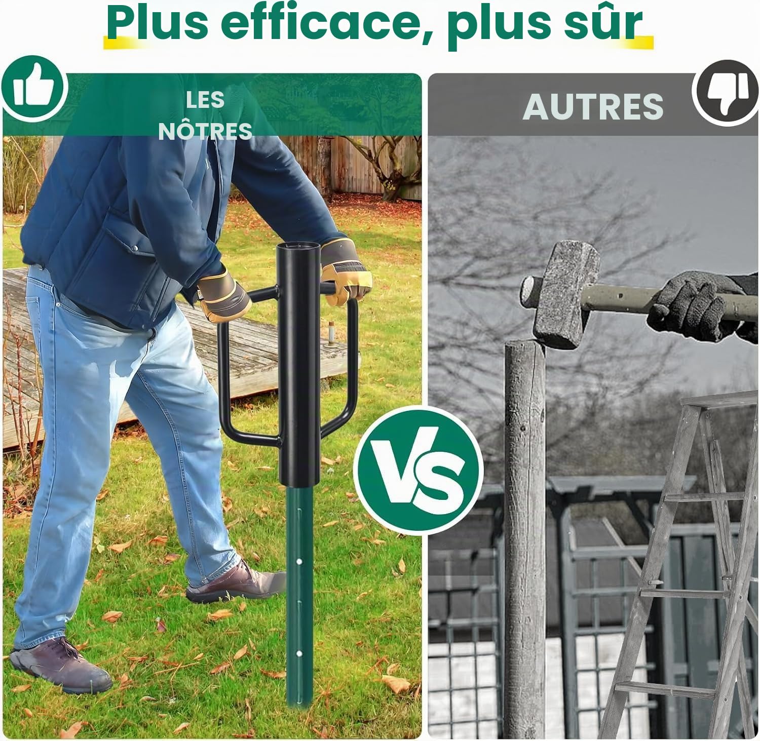 Pilote de Poteau de Clôture, 43cm Pilon pour Piquet et Poteau de Clôture avec Poignée Pour Installation de Clôture en Métal Robuste, Machine de Piquetage de Réparation de Poteaux de Clôture