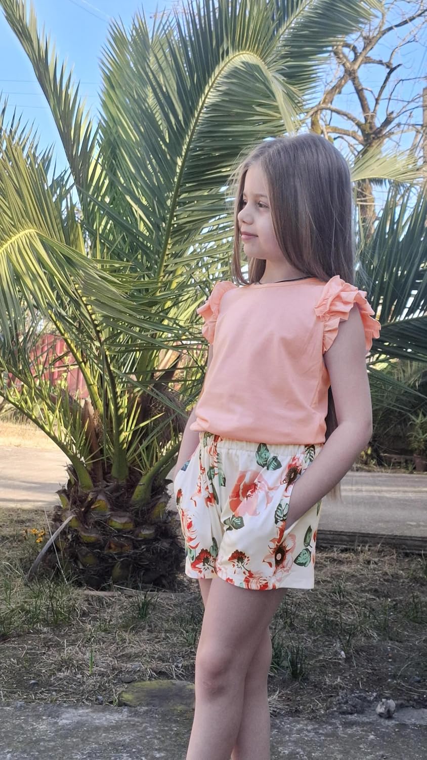 Arshiner Girls 2 Piece Outfits Summer Clothes Ruffle Short Sleeve Shirts Top and High Waist Paper Bag Shorts Set with Pockets - Image 7