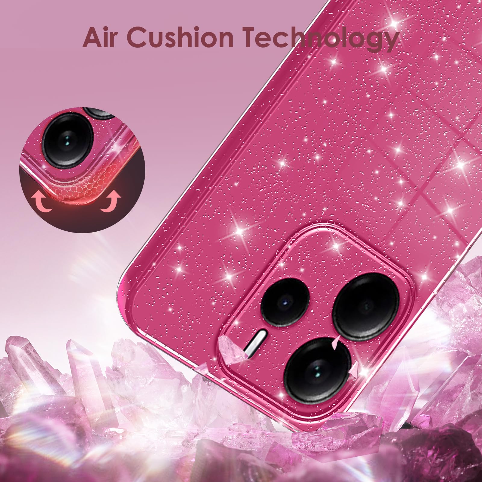 Custodia Per Xiaomi Redmi Note 14 Pro 5G – Silicone Con Carta Glitterata E Bordi Elettroplaccati, Viola