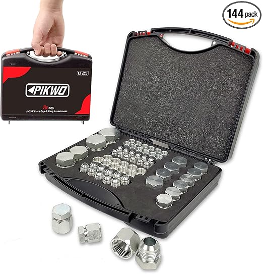 72Pcs JIC 37° Flare Cap and Plug Kit Hose Tube and Pipe Fitting Set Hydraulic Cap and Plug Kit Galvanized 45# Steel with Precision Threading Dash Sizes -04-06 -08-10 -12-16