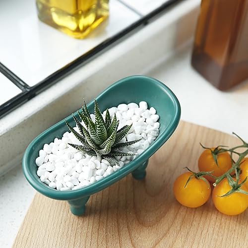 Miniatura 3 de 1 Pieza 14.2 cm de Jabonera de Cerámica Mini con Garra de Cerdo para Bañera, Jabonera Decorativa, Pequeño Macetero, Organizador de Maquillaje, Verde
