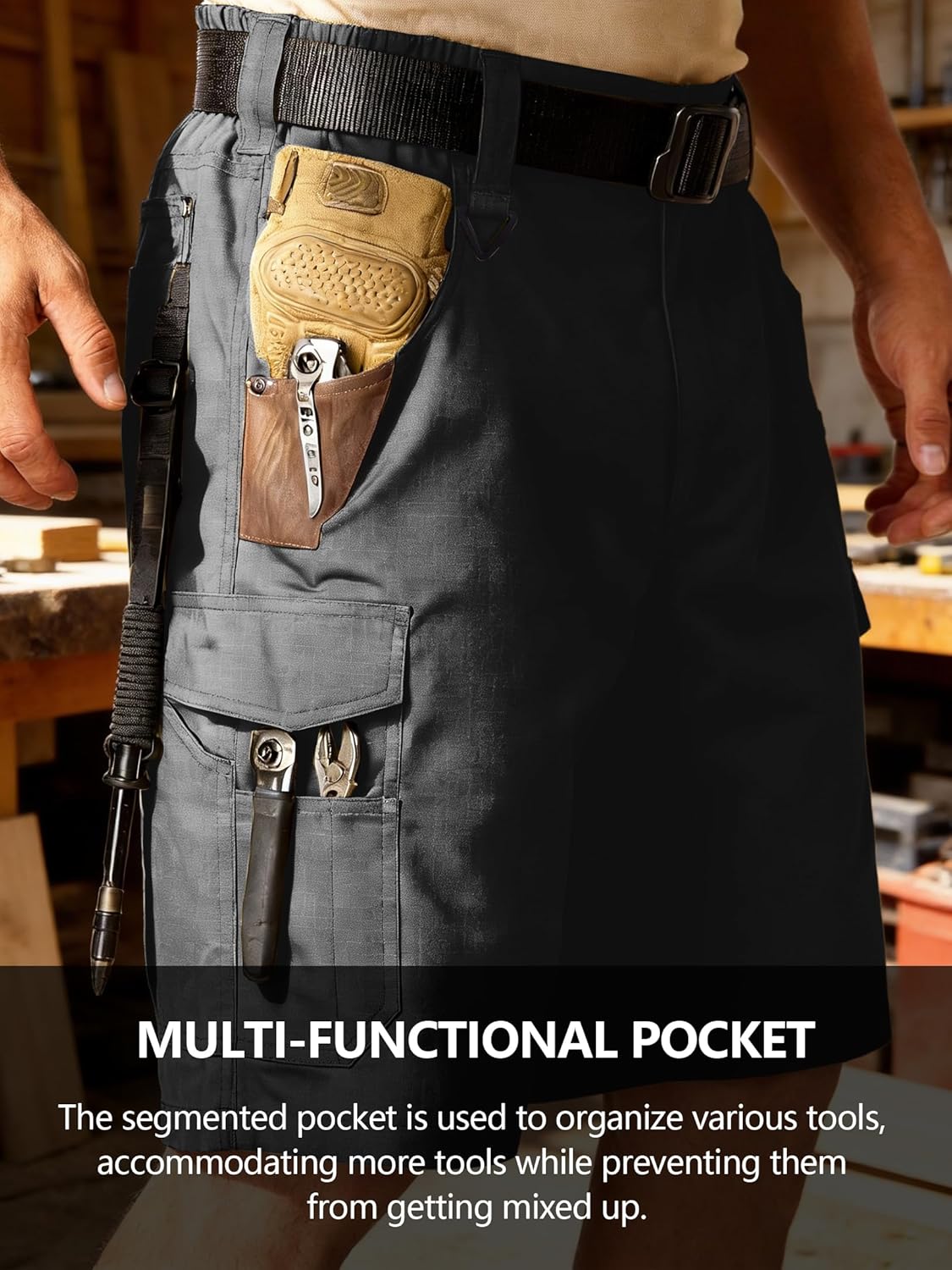 Men's Cargo Work Shorts Water Resistant Ripstop Tactical Tool Shorts for Outdoor Hiking Fishing with 14 Pockets(No Belt)