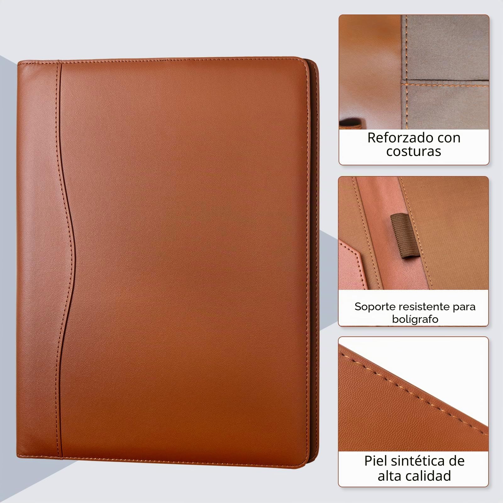Portafolio Carpeta Cuero con Portapapeles,Portadocumentos A4 Carpeta con Bolsillo Organizador,Adecuado Negocios y Curso para Hombres y Mujere(Marrón)