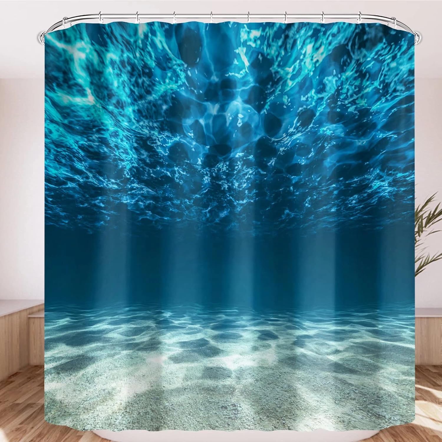 Fullfun Ocean Shower Curtain, Deep Sea Themed Shower Curtain Set with