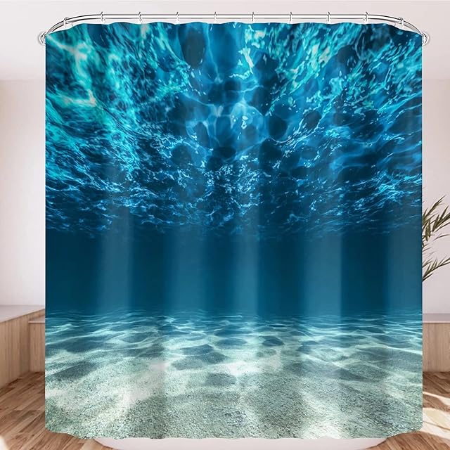 Fullfun Ocean Shower Curtain, Deep Sea Themed Shower Curtain Set with 12 Hooks, Waterproof and Mold-proof Bathroom Curtains, 71 x 71 inches(180 x 180 cm)