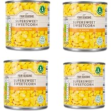 Bizzal FOUR SEASONS Supersweet Sweetcorn in Water, No Added Salt or Sugar, 285g Tins, Pack of 4