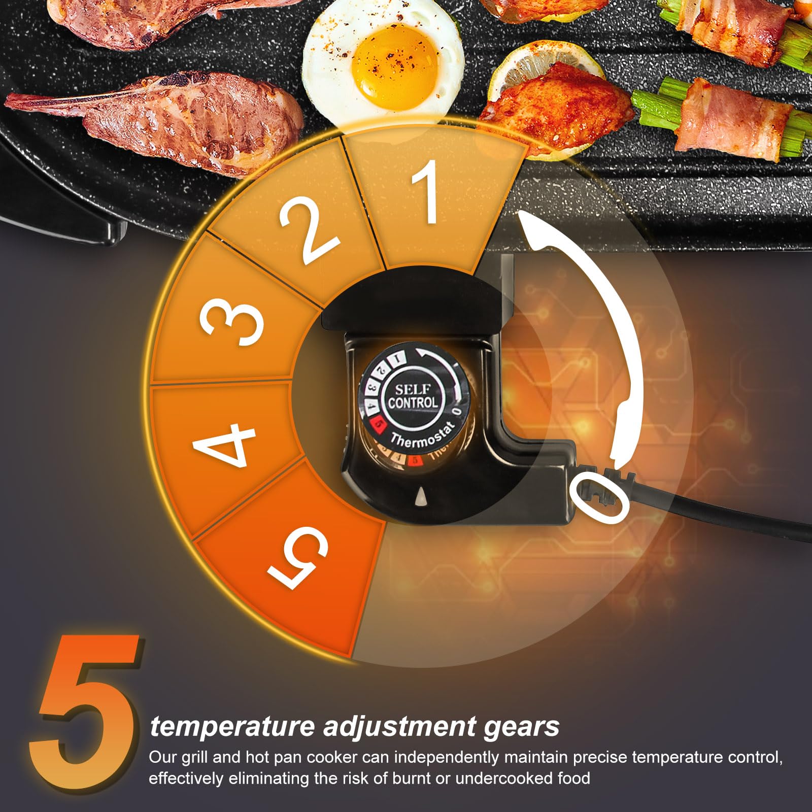 Electric Hot Pot with Grill,2 in 1 Shabu-shabu Hotpot Korean BBQ Grill for Indoor,2200W Smokeless Non-Stick Baking Tray,Separate Temperature Control,5 Gears Firepower Electric Grill for 2-10 People