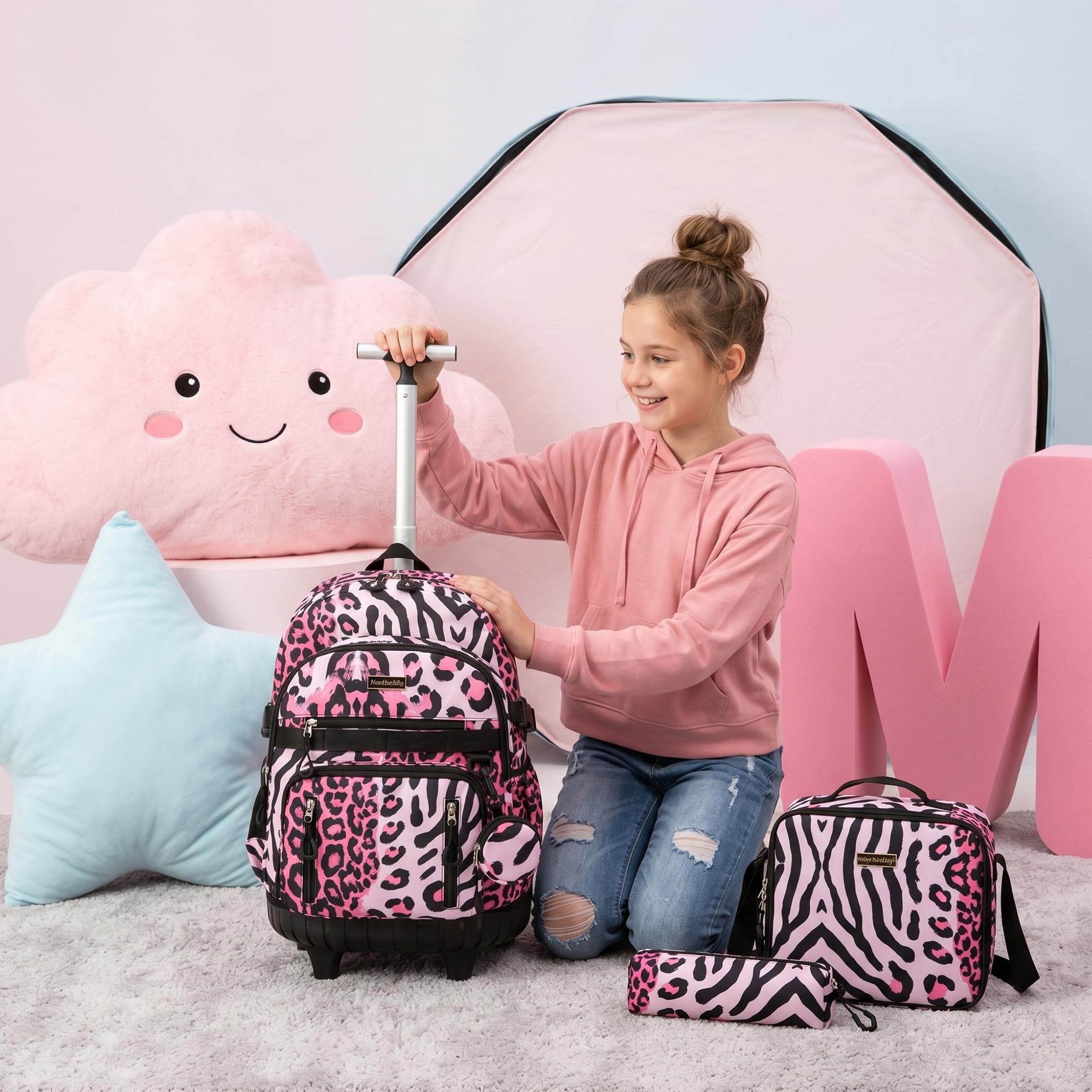HTgroce Schulrucksack Trolley Mädchen – Schulranzen mit Rollen & Kinderkoffer – Große Schultasche für Grundschule & Reisen – School Trolley Handgepäck