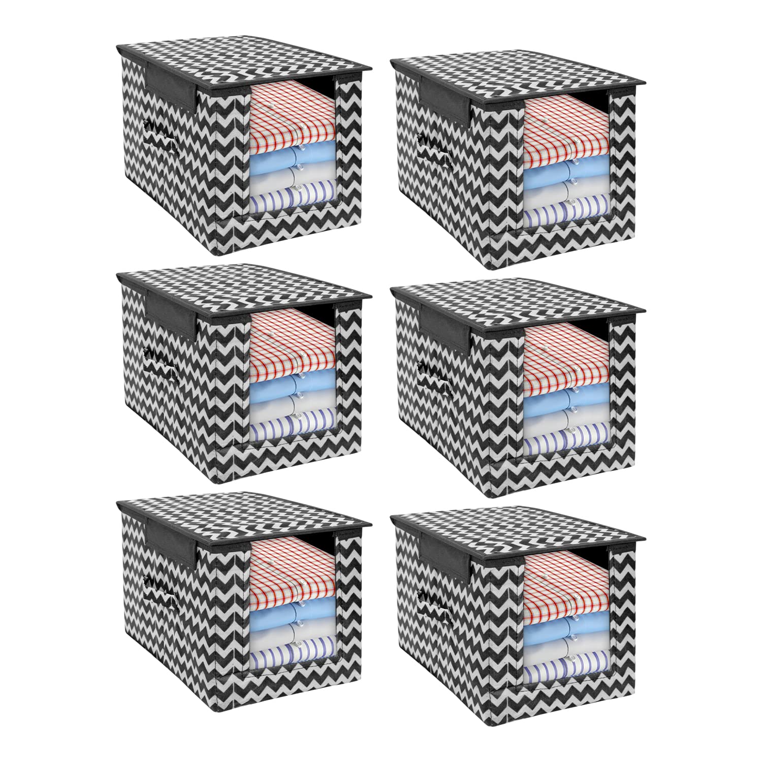PrettyKrafts 6 Pcs Non Woven Shirt Stacker with Clear Window, Attached Lid & Handle/Foldable & Stackable Closet Wardrobe Cupboard Organizer/Multipurpose Storage Organizer (Black, 25x38x25 cm) (B09SWLJQPZ) Amazon Price History, Amazon Price Tracker