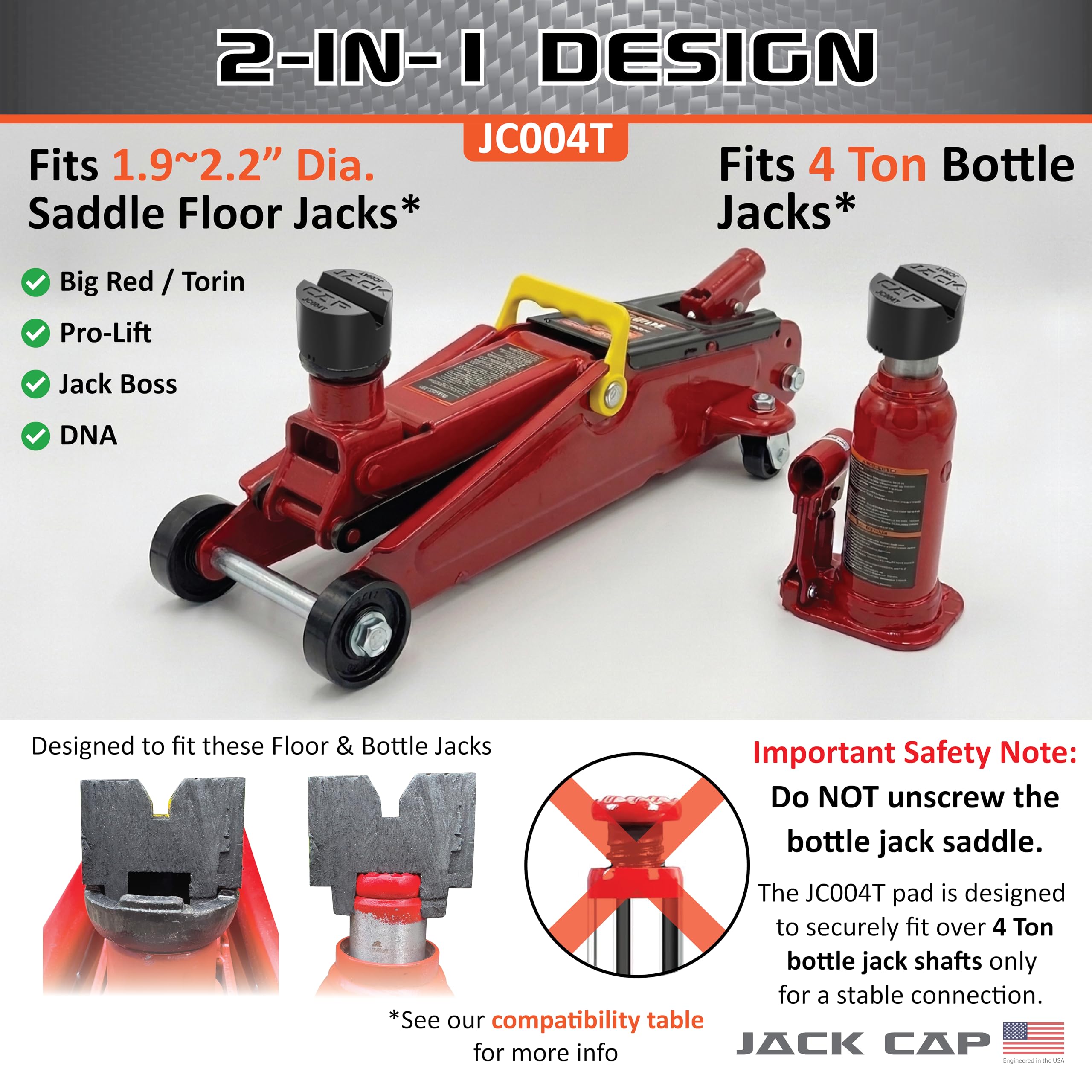 Jack Cap - JC004T - 2-in-1 Universal 4 Ton Bottle Jack Pad & 1.75