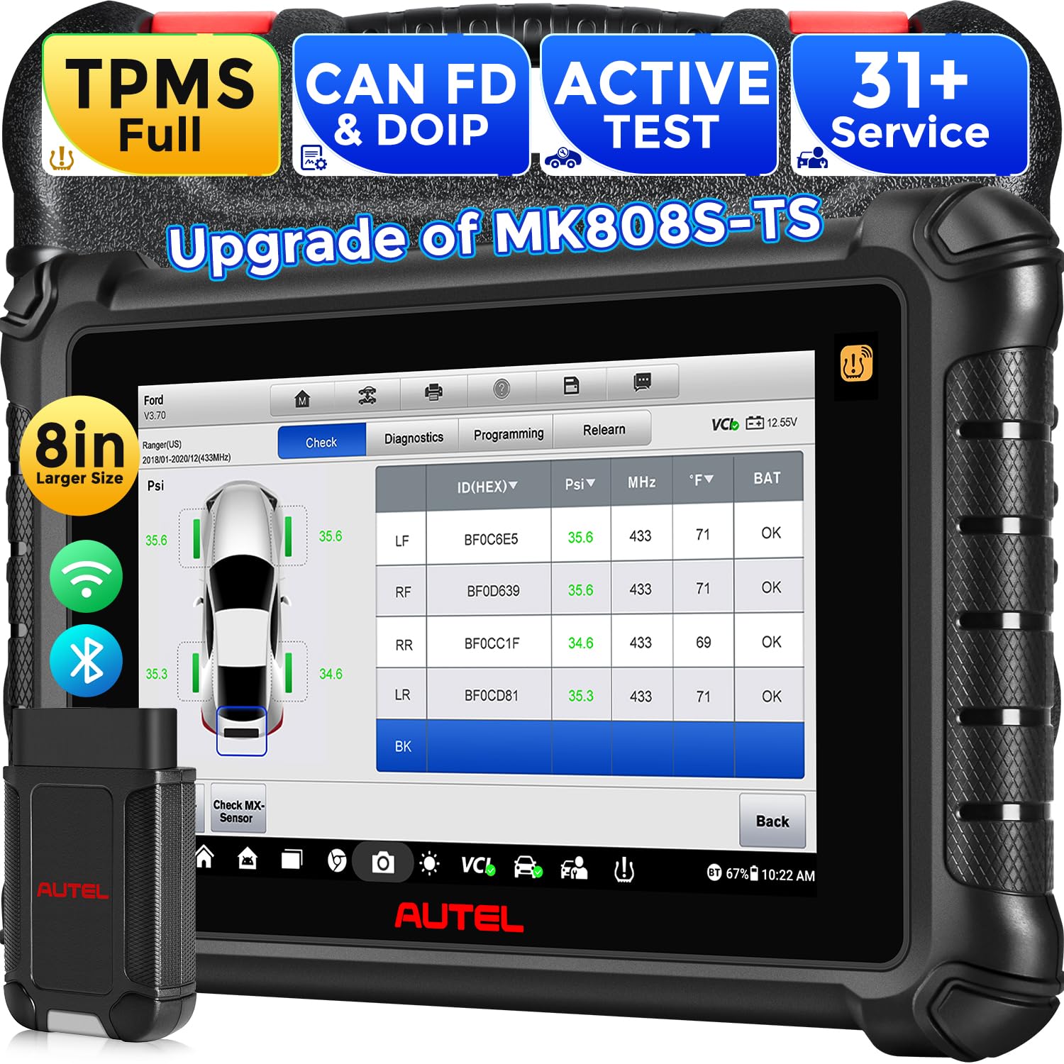 Scanner MaxiCheck MX900TS, 2025 8in MX900-TS Bidirectional Diagnostic Tool, US Ver of MK900TS MK808S-TS Up MK900 MX900, PRO TPMS Programming/Relearn, CAN FD & DOIP, 40+ Service, OS 11, FCA SGW