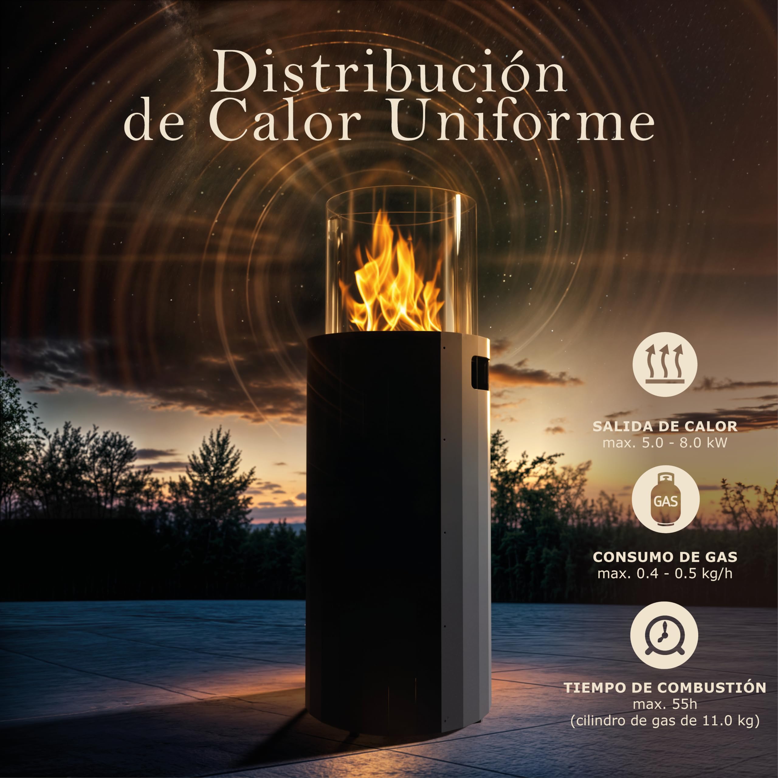 Chimenea de gas exterior BINO - Calentador portátil para jardín y terraza