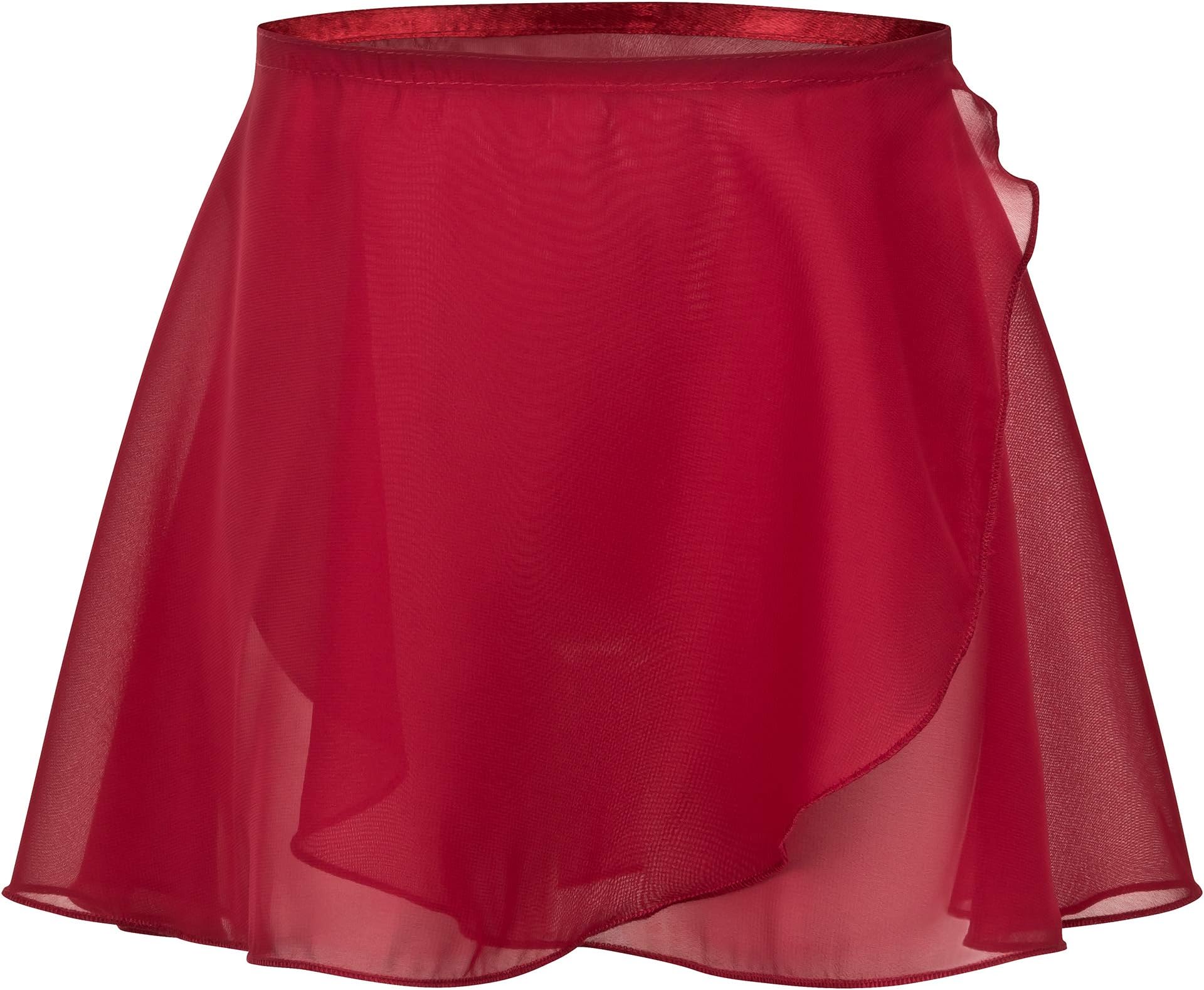 tanzmuster girls´ ballet wrap-around chiffon skirt 'Emma' with satinband - in pink, light blue, white, black, purple, hot pink, lavender, navy and burgundy