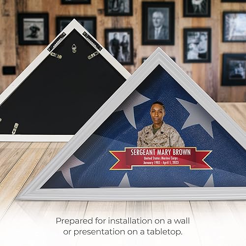 Miniatura 3 de Caja de bandera personalizada de madera maciza para bandera de veteranos estadounidenses, 9.5 x 5 pies a todo color, vitrina impresa UV para bandera