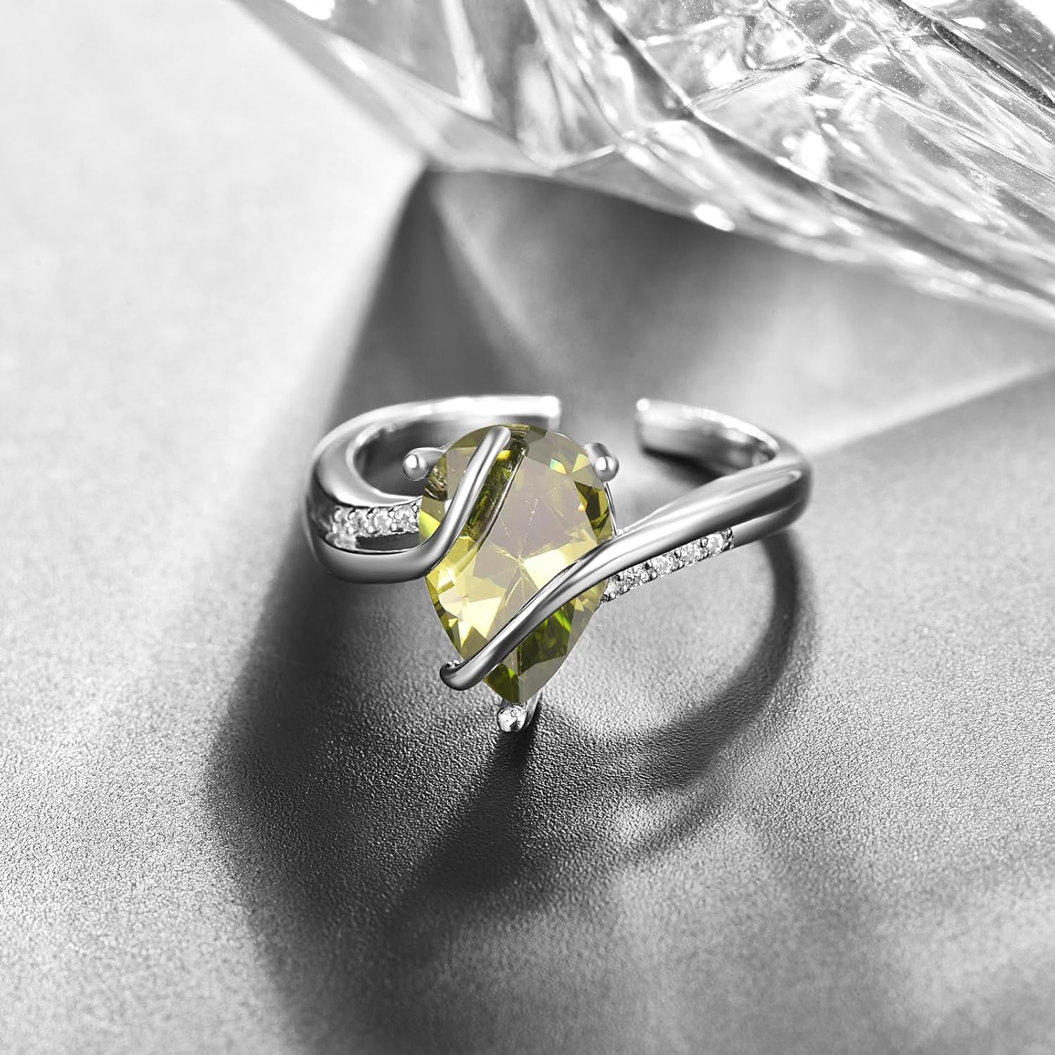 KINGWHYTE Adjustable Rings for Women Teardrop Pear Ring 925 Sterling Silver 0.85ct Teardrop Cubic Zirconia Open AdjustableThumb Ring for Women image 2