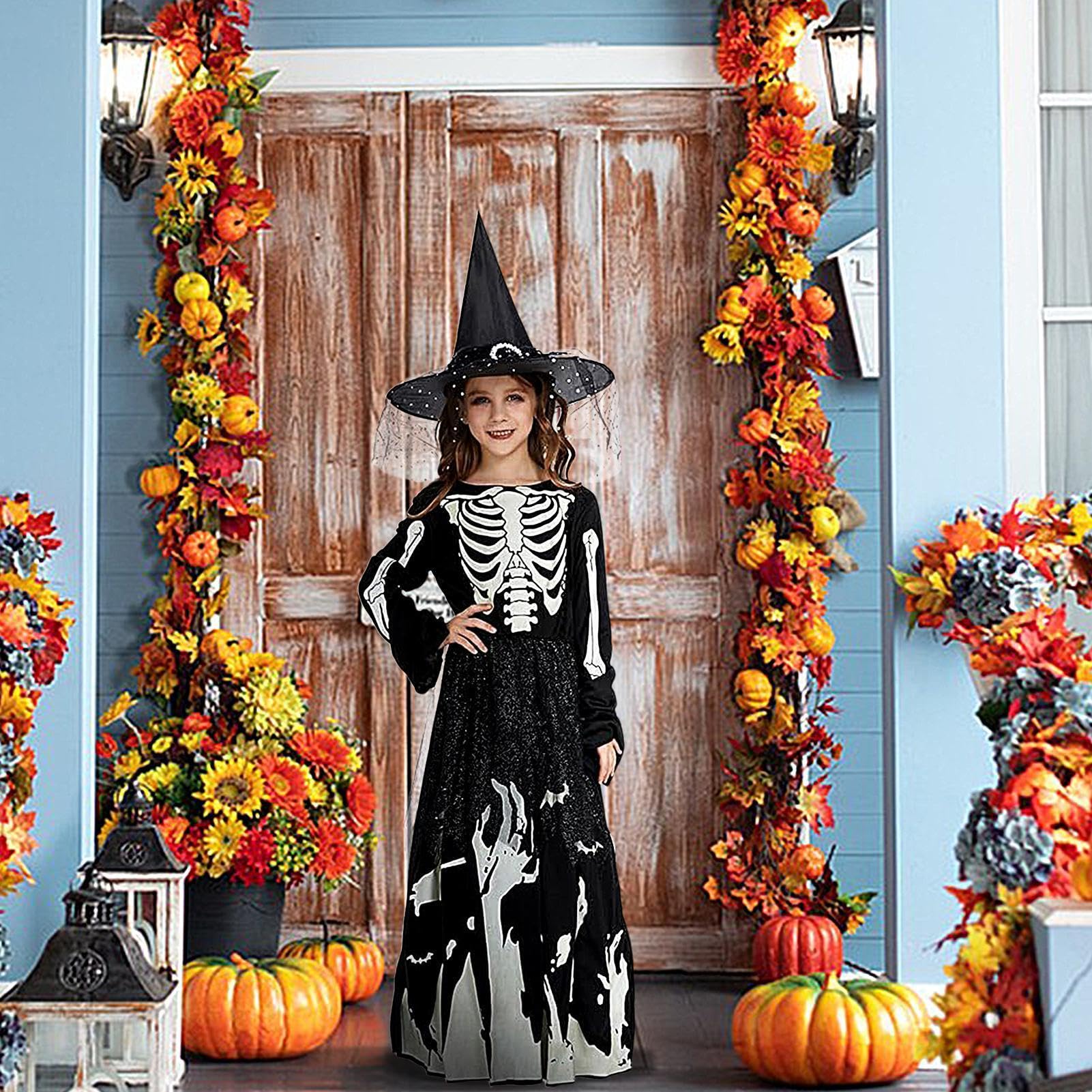 Halloween Hexenkostüm Komfortables Horror-Outfit mit Leucht-Effekt