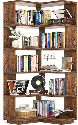 Miniatura 13 de Armocity Estantería de Libros de Esquina - Estantería de Libros de Esquina de 6 Niveles Etagere con Deflector, Estante de Exhibición Independiente