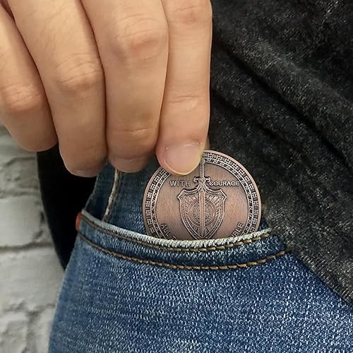 Miniatura 6 de Moneda de desafío de espada y escudo de león, coleccionable inspirador, diseño de alto relieve, símbolo de coraje y fuerza, amuleto clásico de